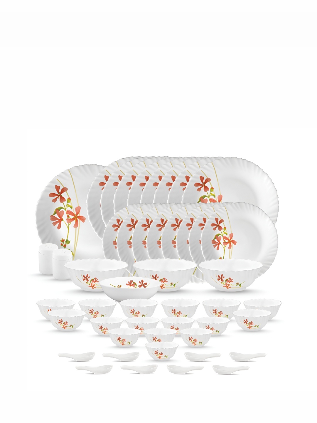 

Laopala Red & Pieces 47 Pieces Printed Opalware Glossy Dinner Set, White