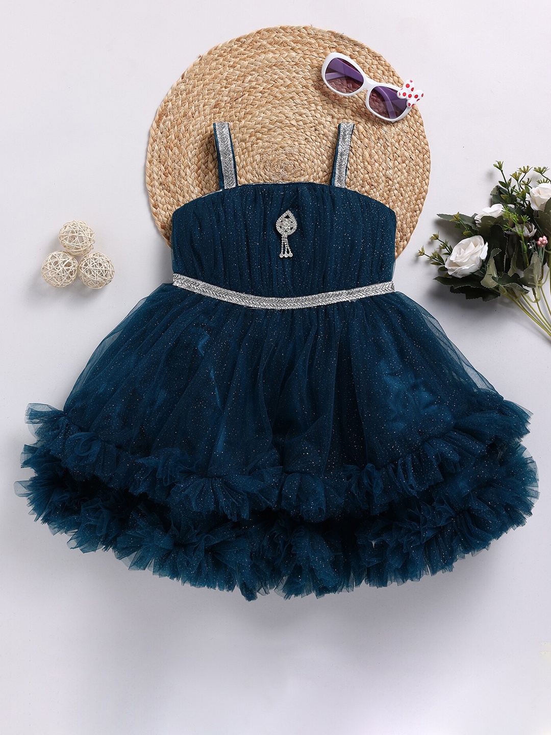 

Toonyport Girls Embellished Tulle Net Fit & Flare Dress, Blue