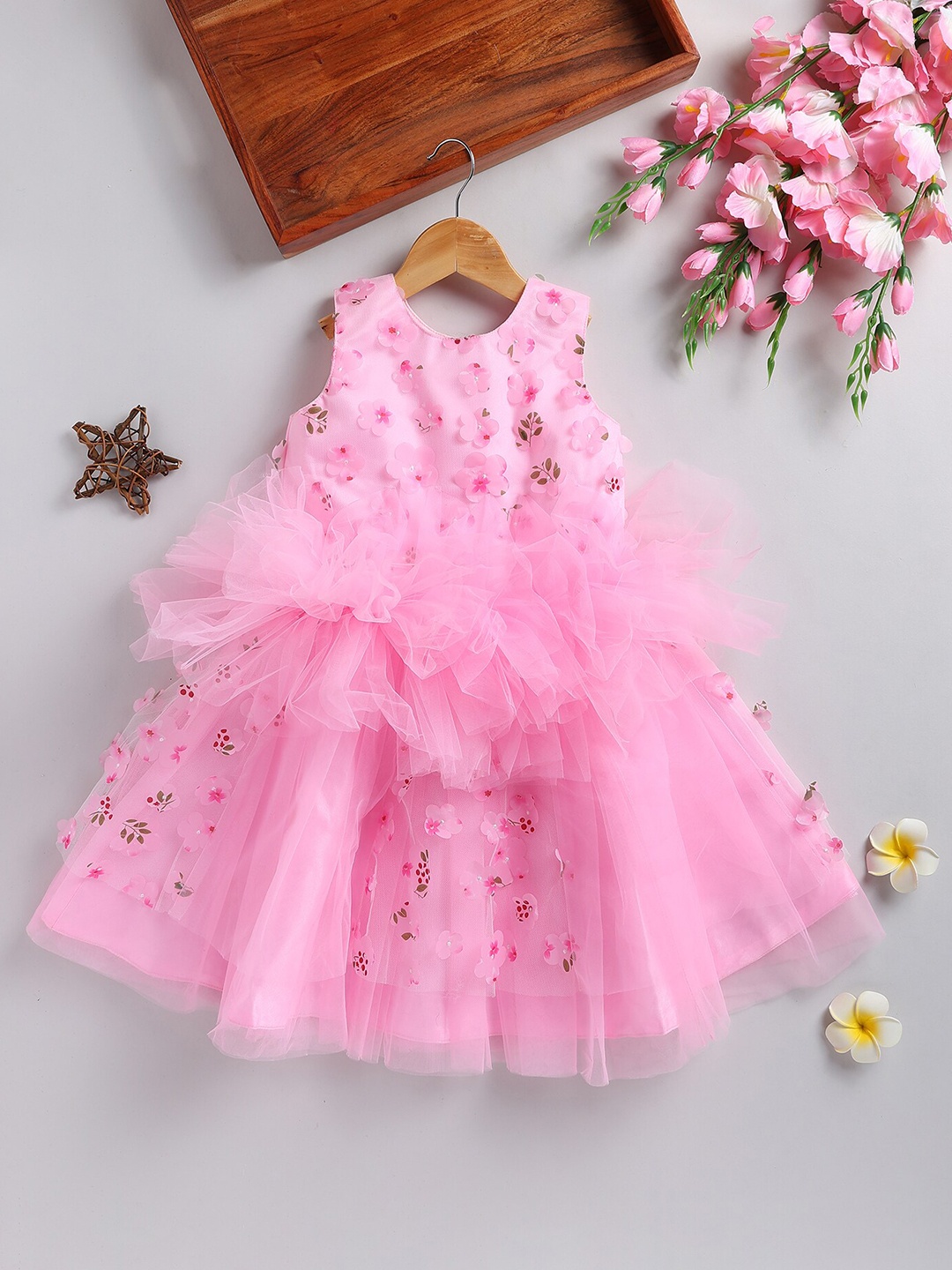

Toonyport Girls Embellished Net Fit & Flare Dress, Pink
