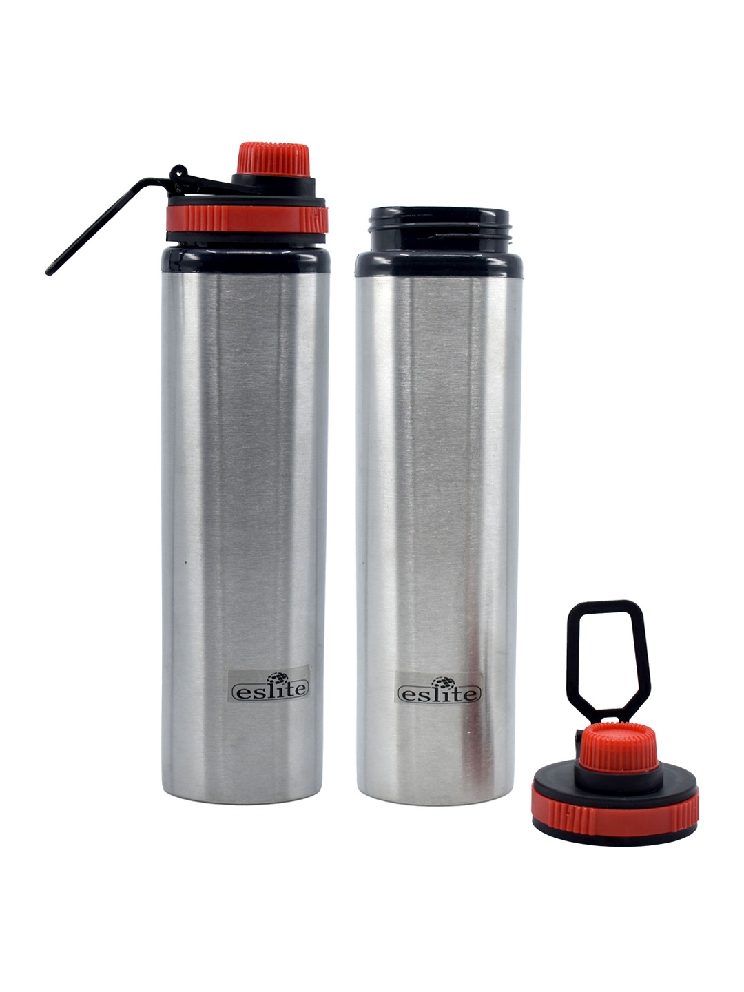 

Eslite Silver-tone & Black 2Pcs Stainless Steel Water Bottles 750 ML