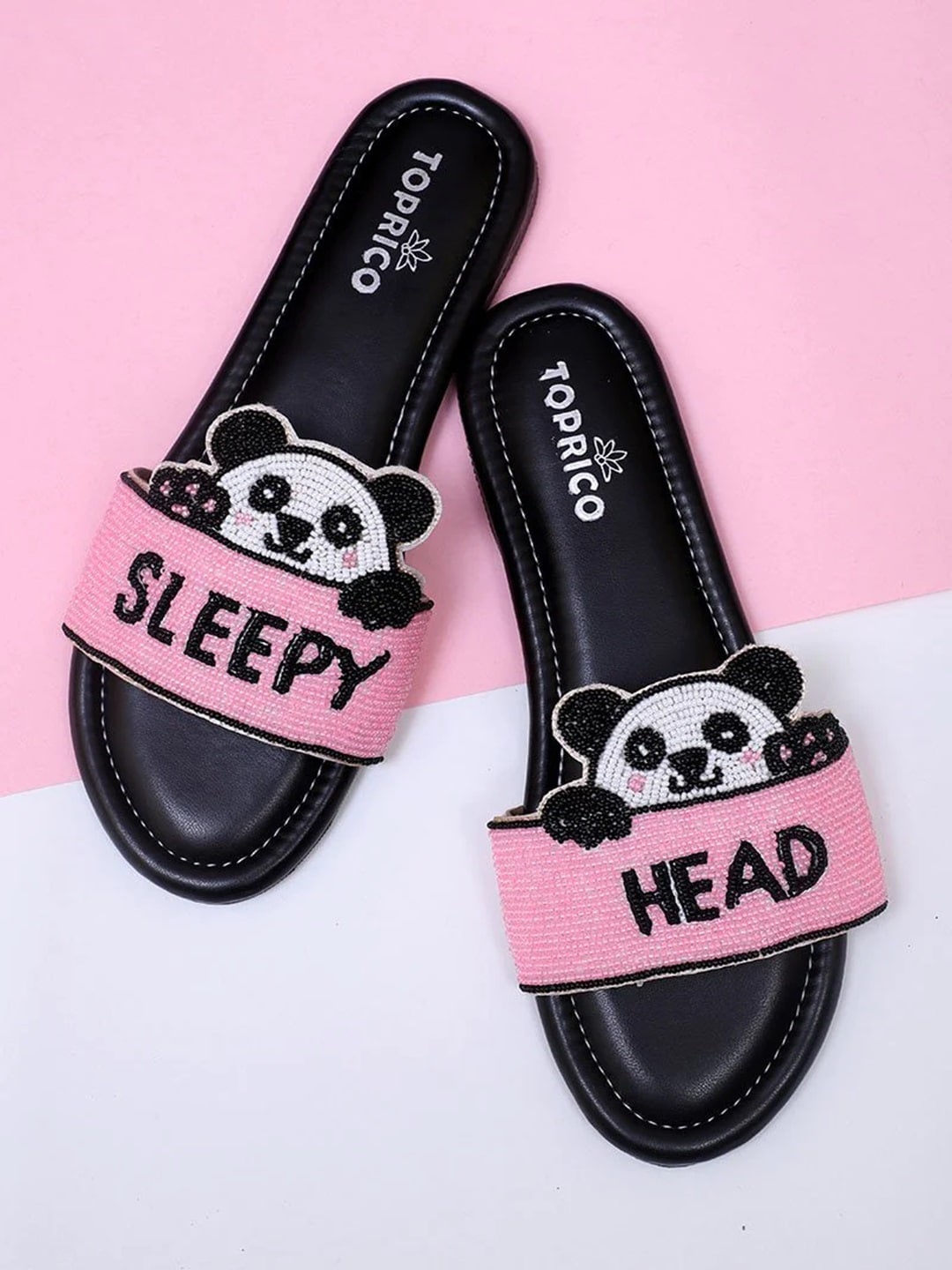 

TOPRICO Embellished Open Toe Flats, Black