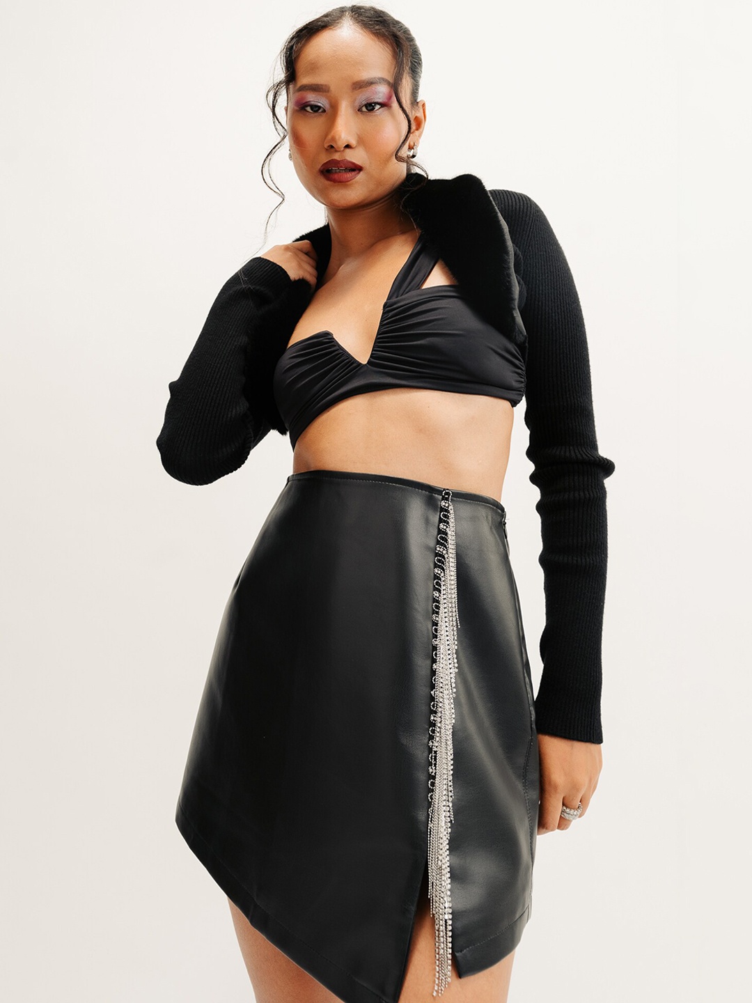 

FREAKINS A-Line Slit Mini Skirts, Black