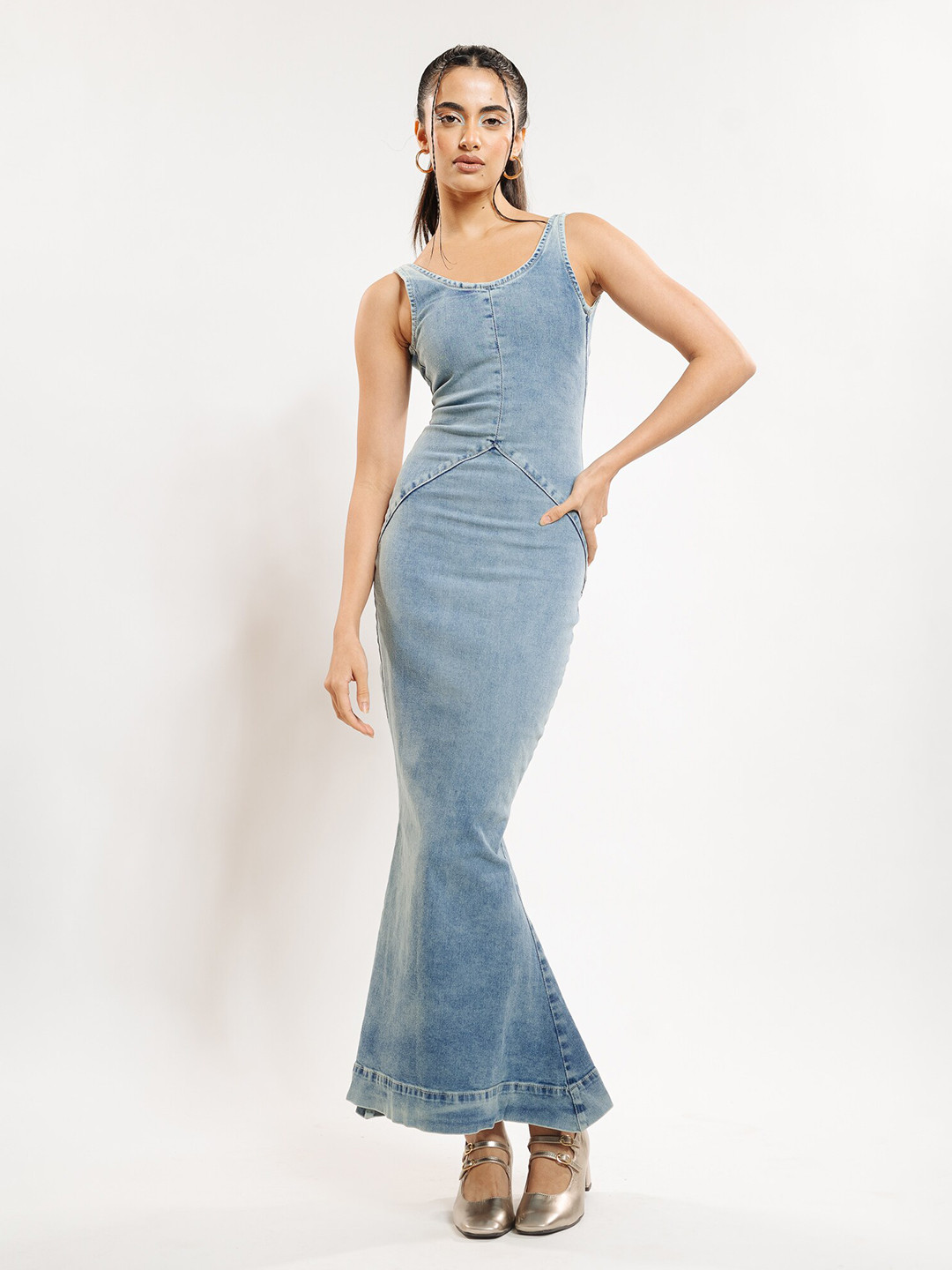 

FREAKINS Shoulder Straps Pure Cotton Maxi Dress, Blue