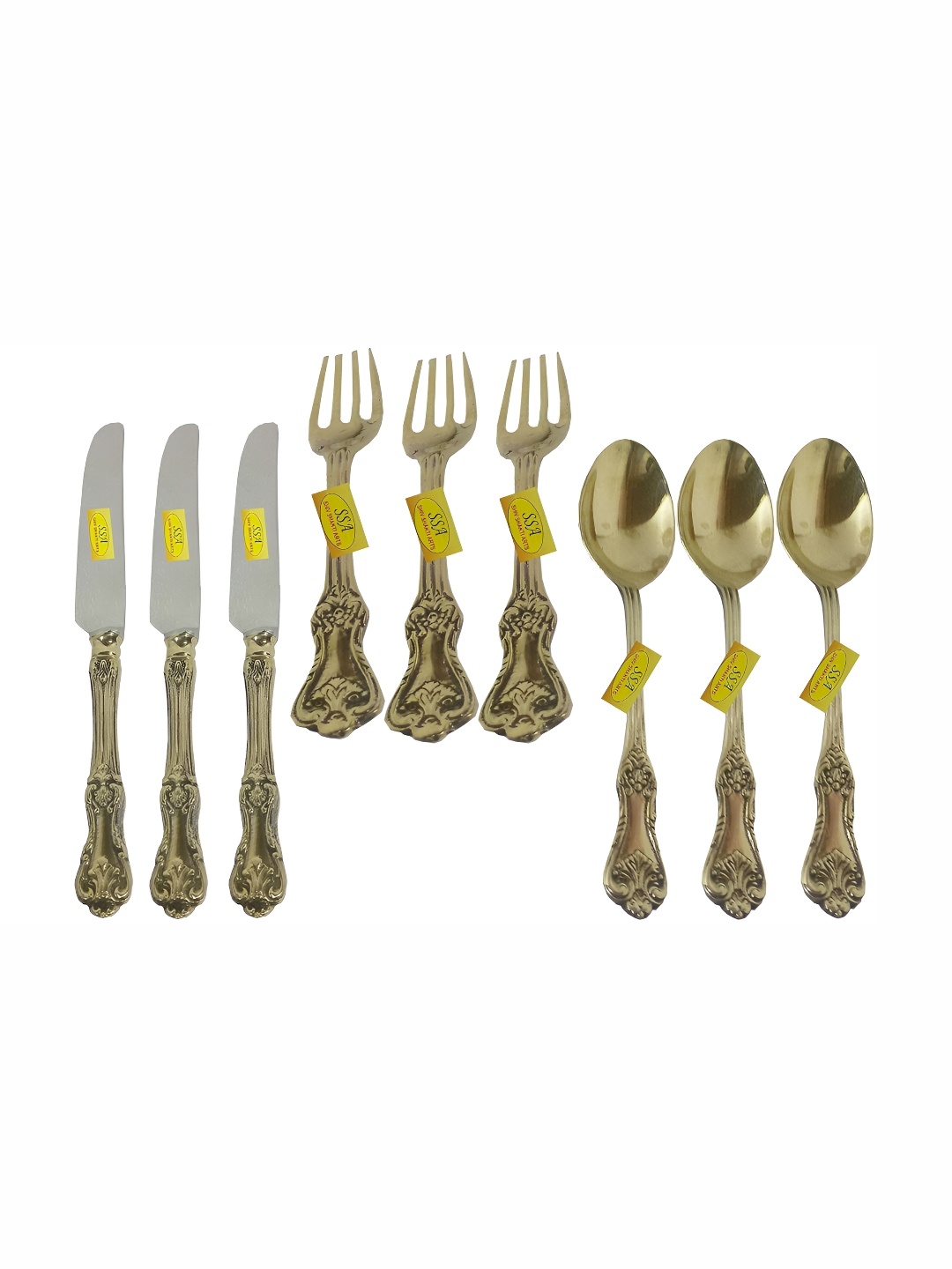 

Shivshakti Arts Gold Toned 9 Pieces Brass Cutlery