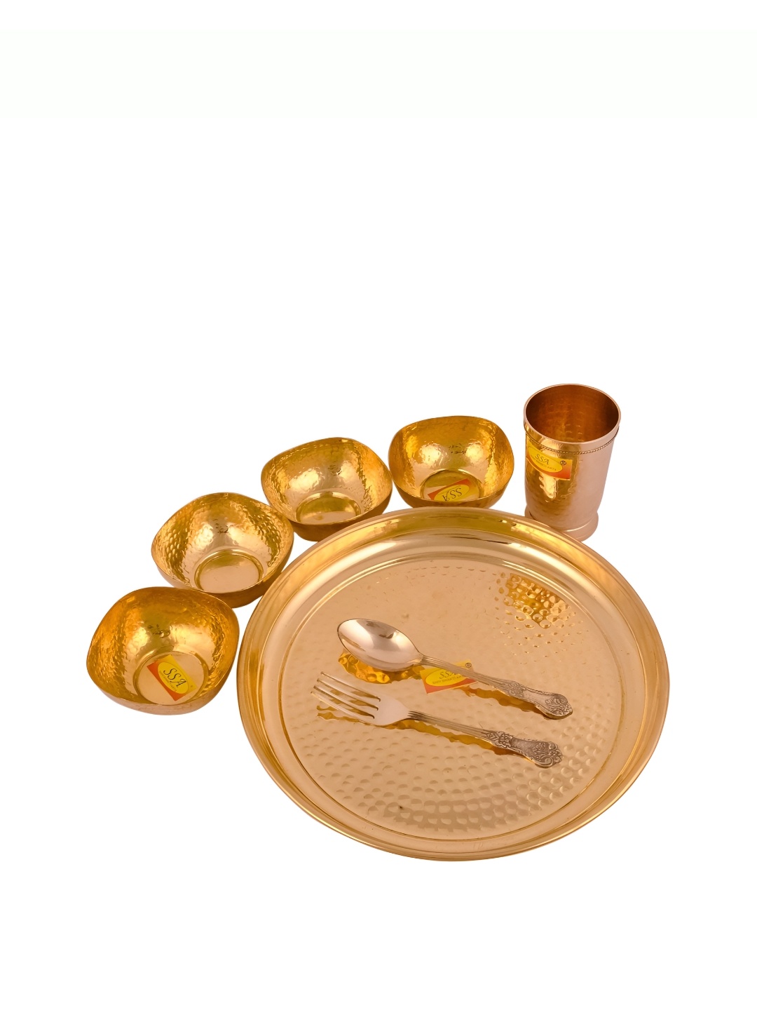 Shivshakti Arts Copper Toned 8 Pieces Brass Glossy Dinner Set