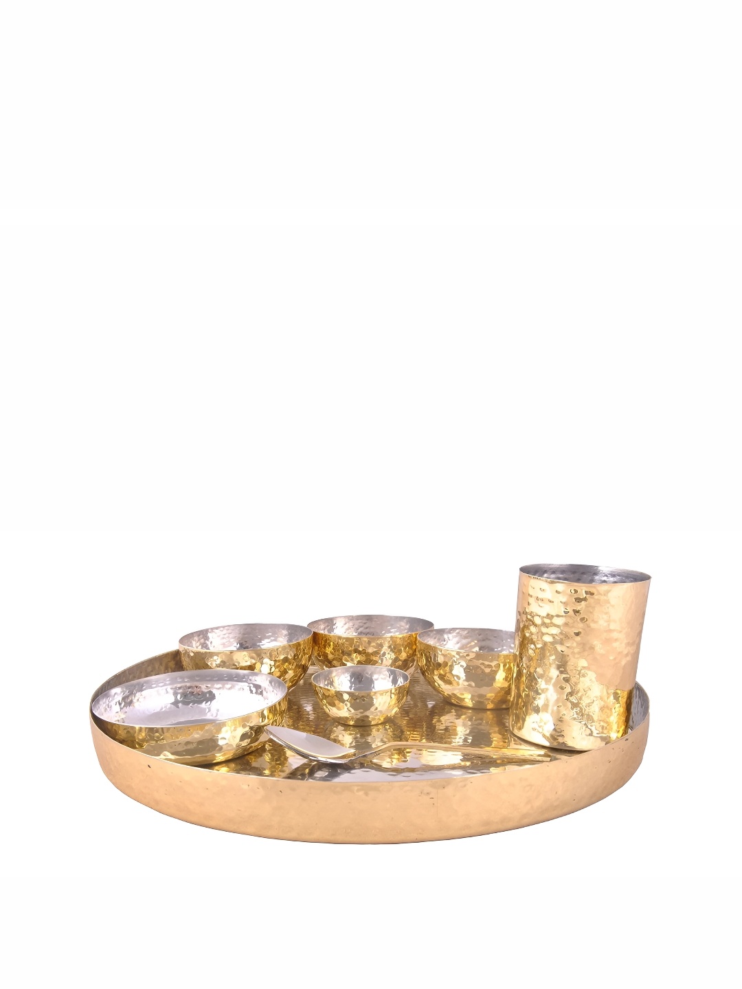 

Shivshakti Arts Copper Toned 8 Pieces Brass Glossy Dinner Set