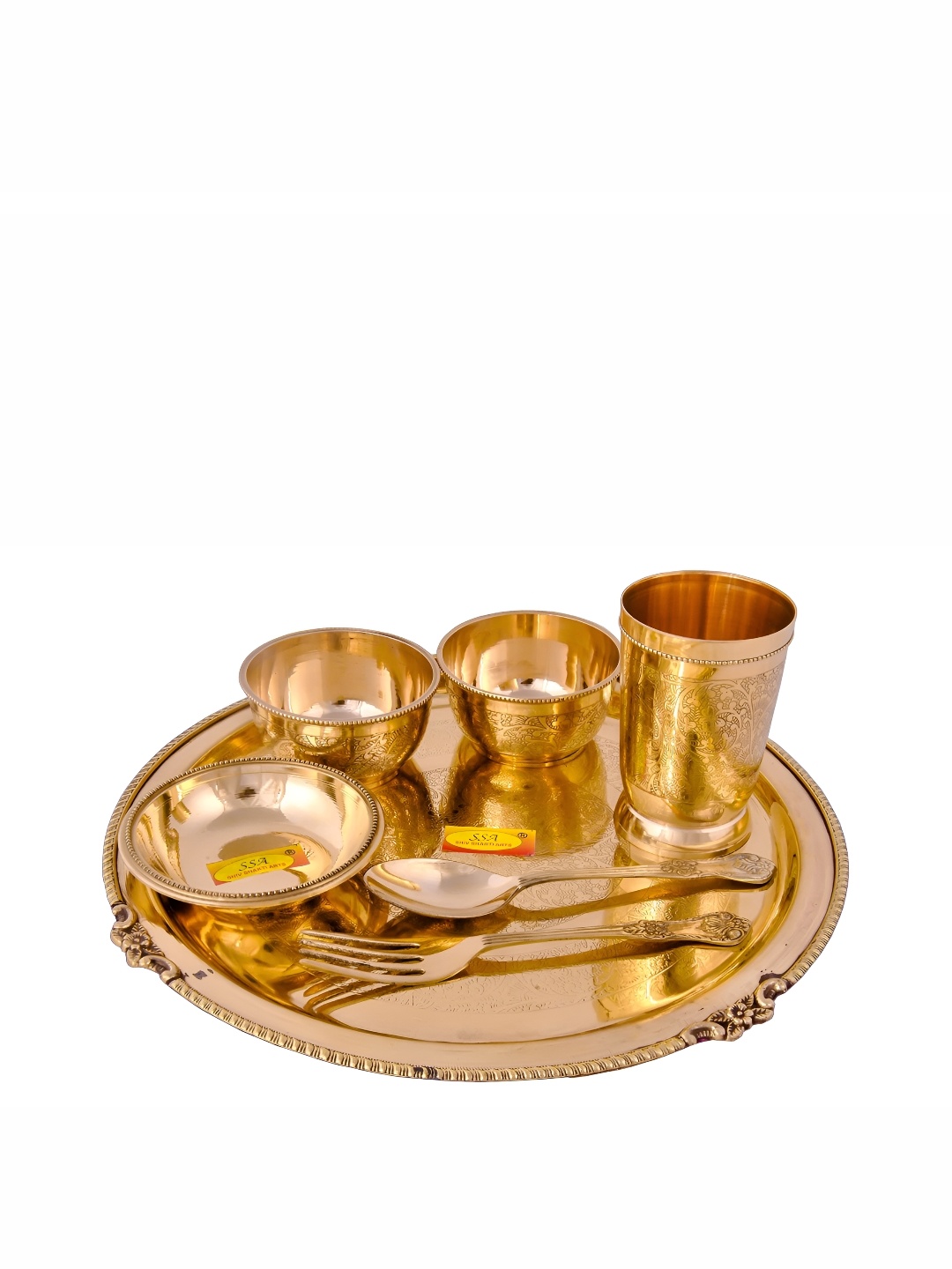 

Shivshakti Arts Copper Toned 7 Pieces Brass Glossy Dinner Set