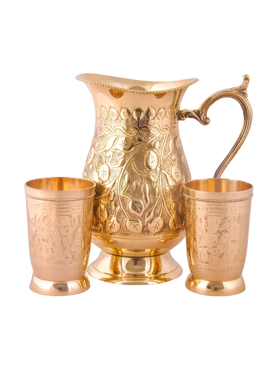 

Shivshakti Arts Copper Toned 3 Pieces Brass Mughal Design Jug And Glass Set 300 Ml