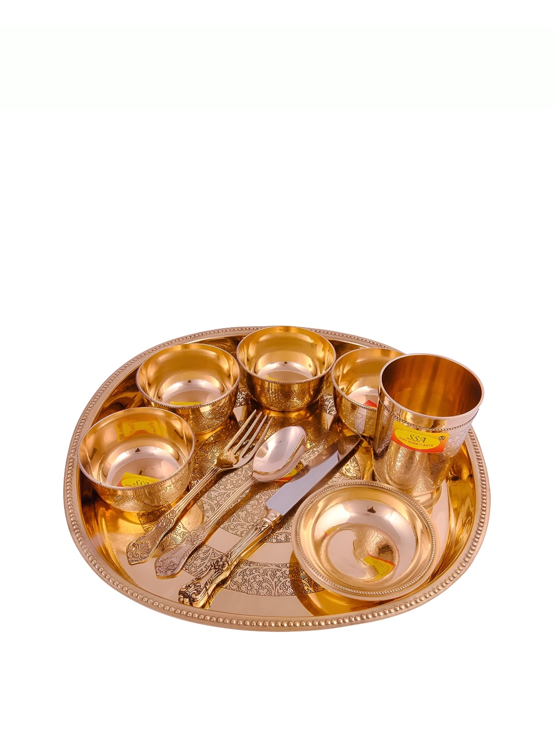 

Shivshakti Arts Copper Toned Pieces Textured Glossy Brass Bowl 150 ML