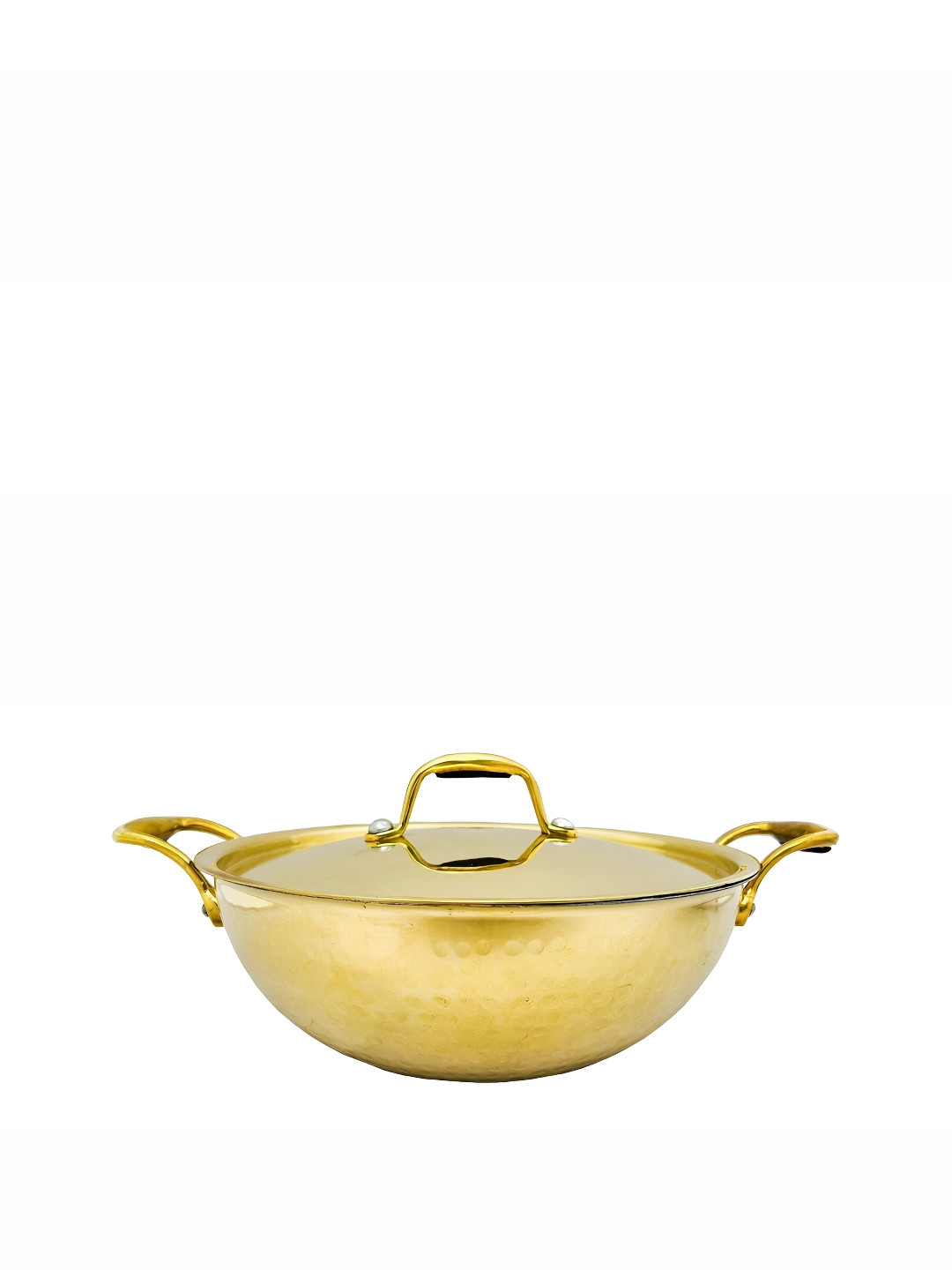 

Shivshakti Arts Yellow Brass Hammered Kadhai with Lid
