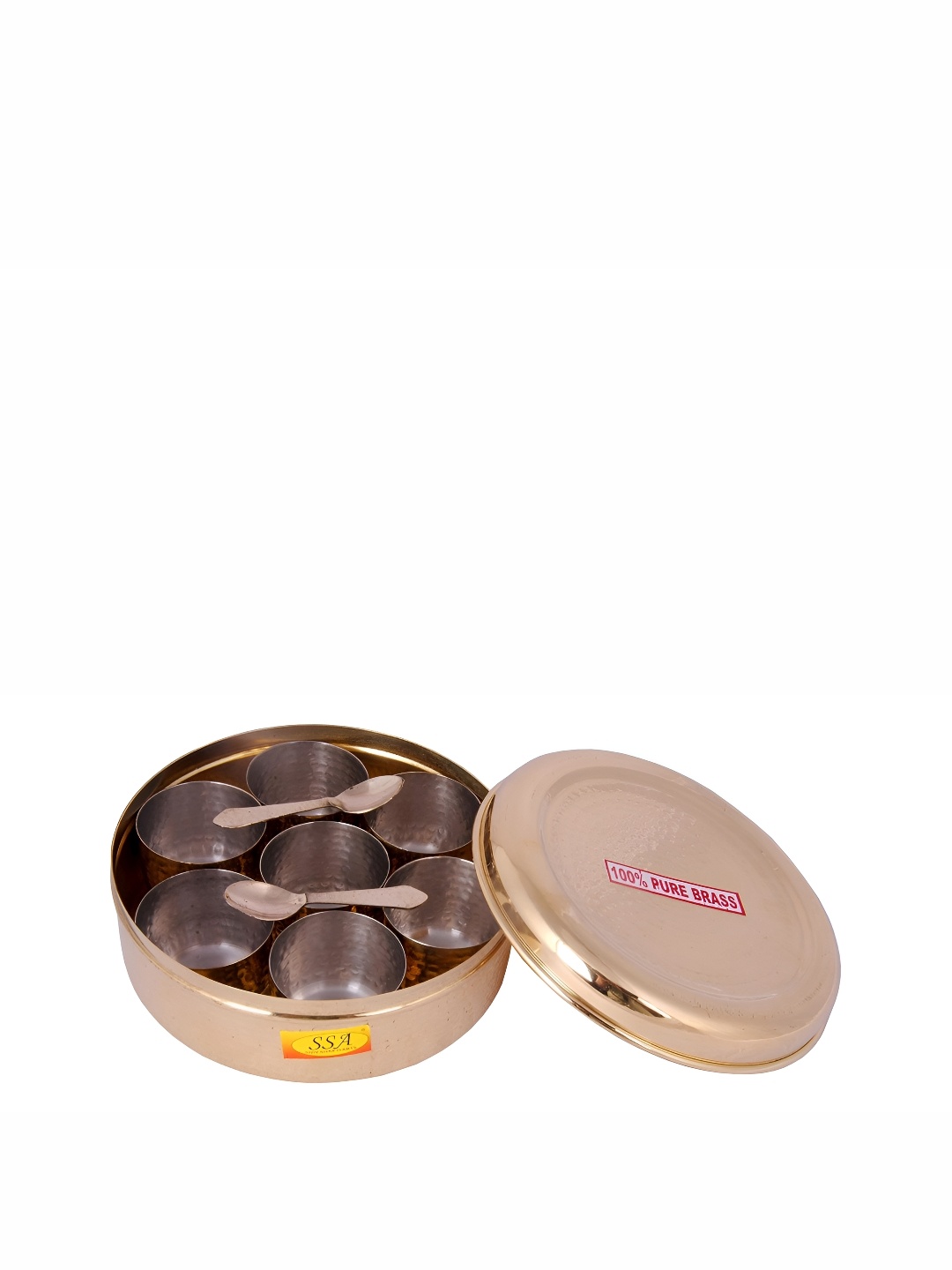 Shivshakti Arts Copper Toned Brass Spice Box With Spoon