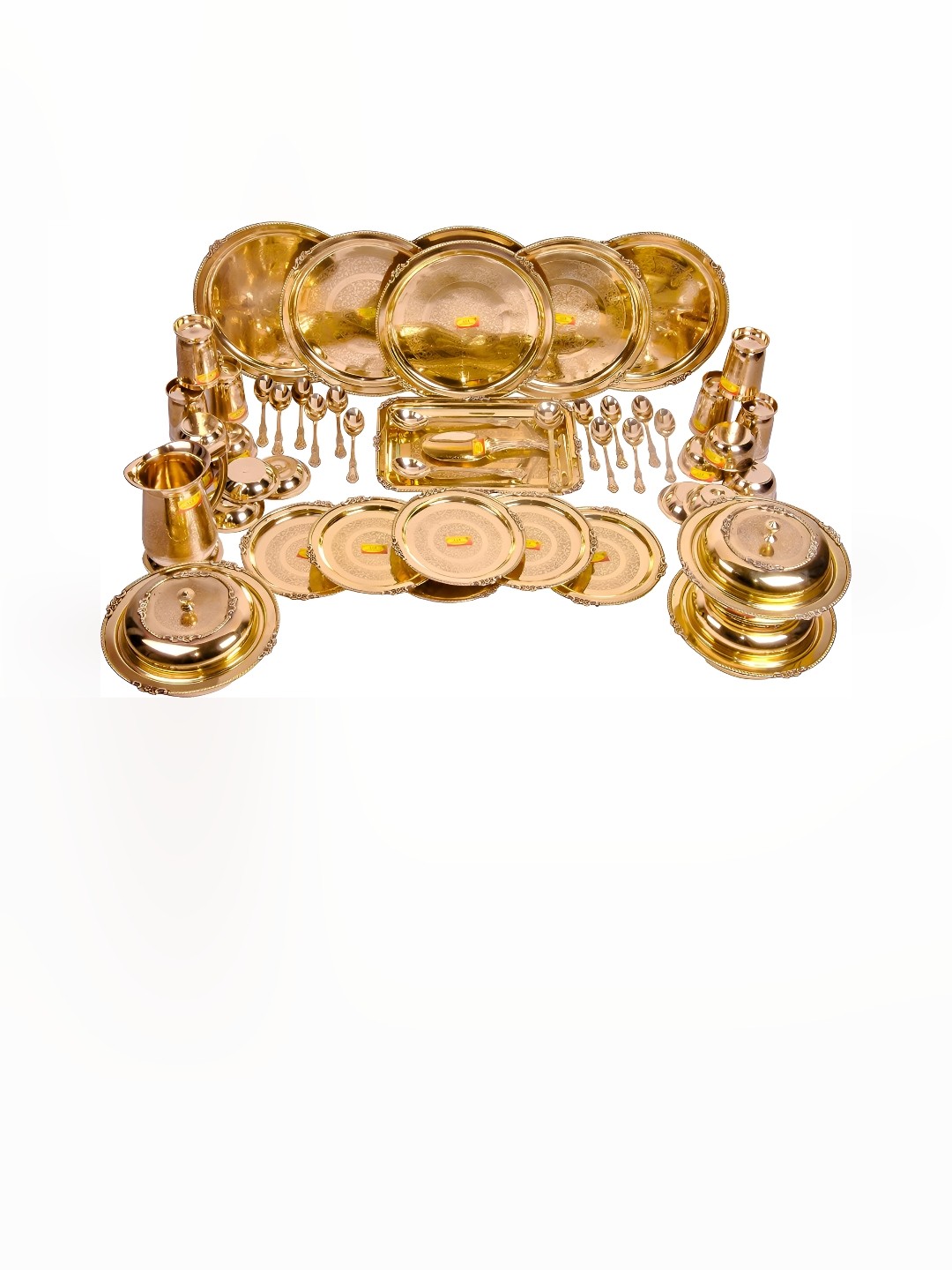 

Shivshakti Arts Copper Toned 51 Pieces Glossy Brass Dinner Set