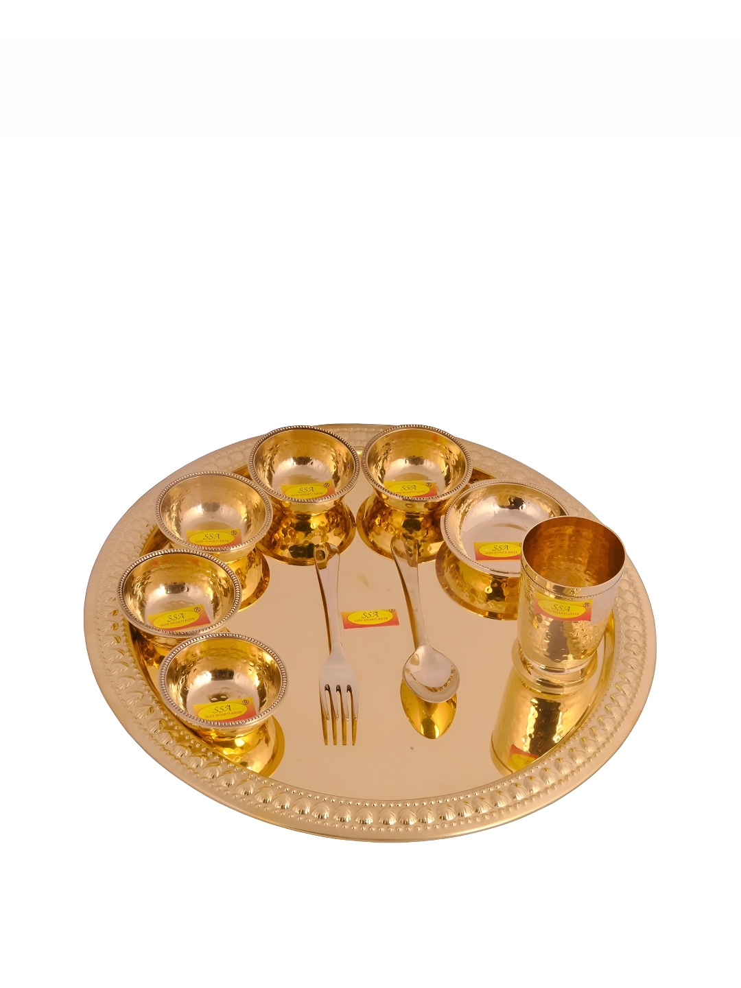 

Shivshakti Arts Copper Toned 10 Pieces Brass Glossy Dinner Set
