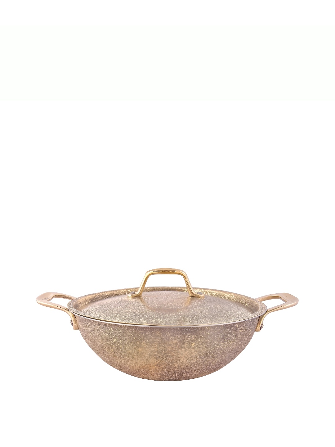 

Shivshakti Arts Hammered Detail Brass Kadhai with Lid 2600 ml, Bronze