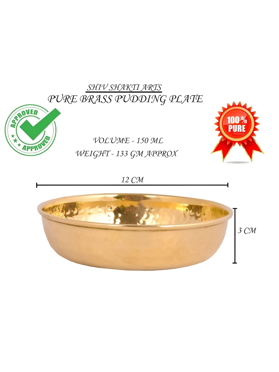 Shivshakti Arts Gold Toned Brass Glossy Pudding Bowl 150 ML