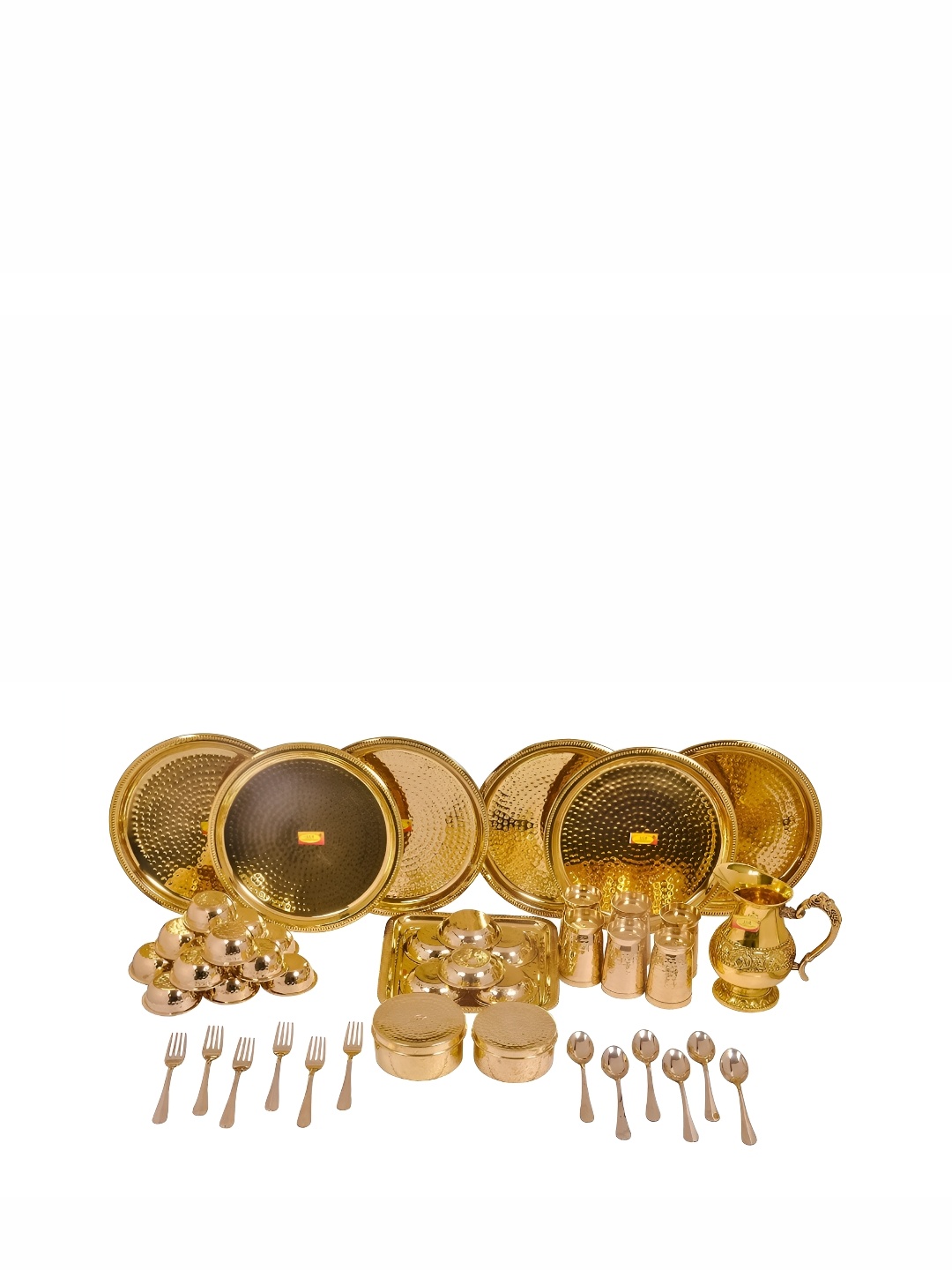 

Shivshakti Arts Yellow 46 Pieces Glossy Brass Hammer Design Dinner Set