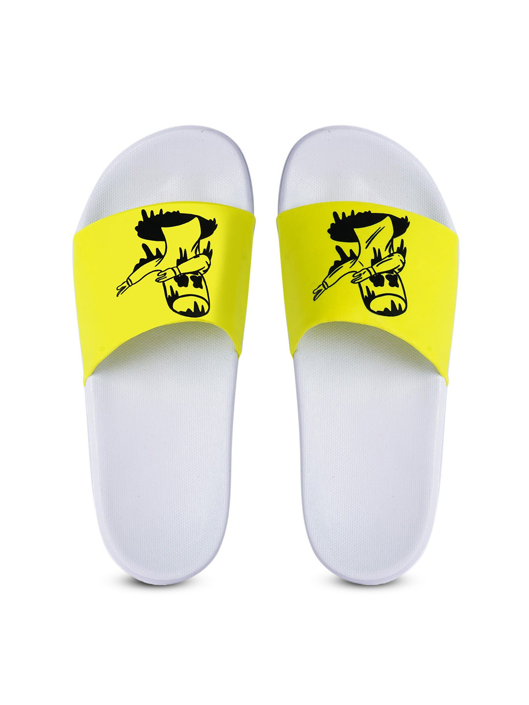 

CLOSHO Men Graphic Printed Open Toe Sliders, Yellow