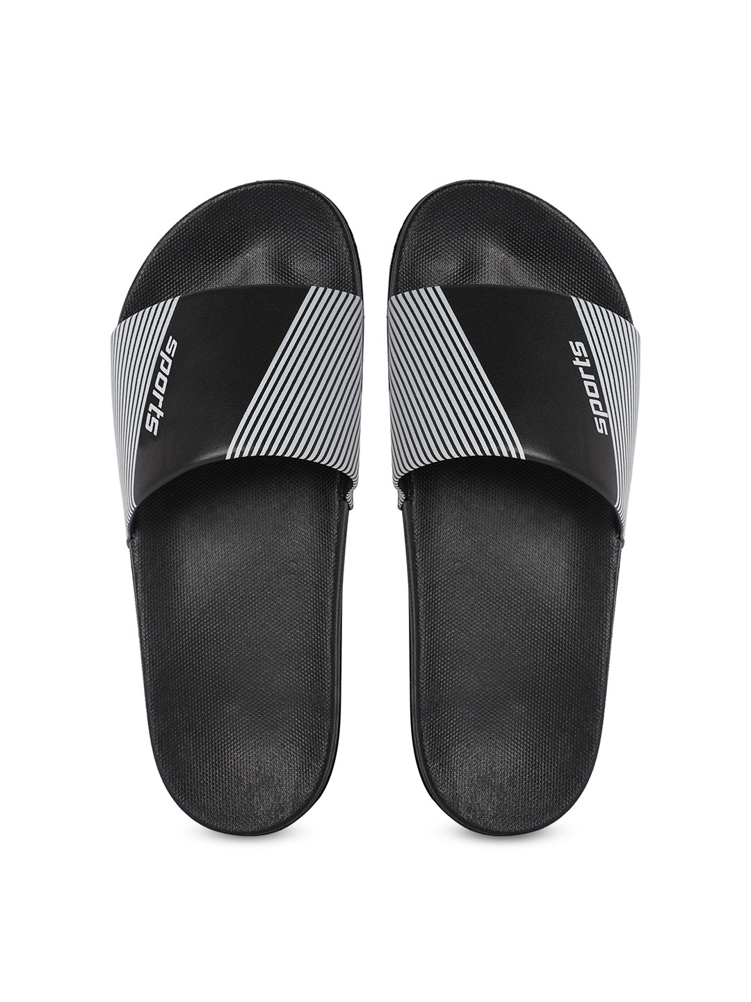 

CLOSHO Men Printed Open Toe Sliders, Black