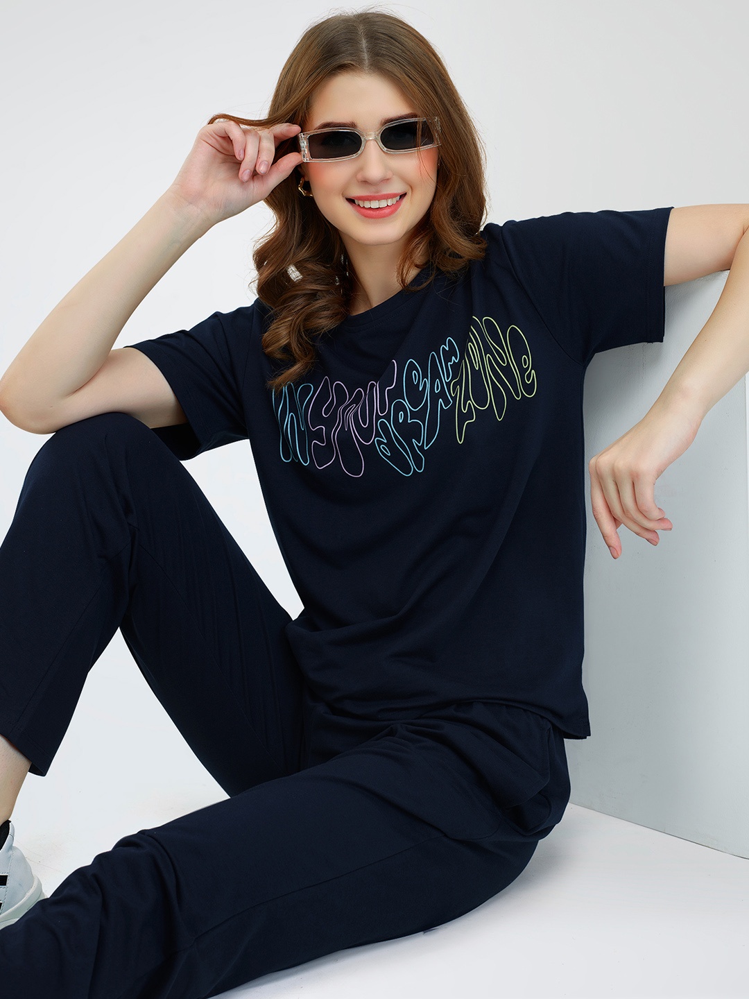 

Zeyo Women Printed Co-Ords, Navy blue
