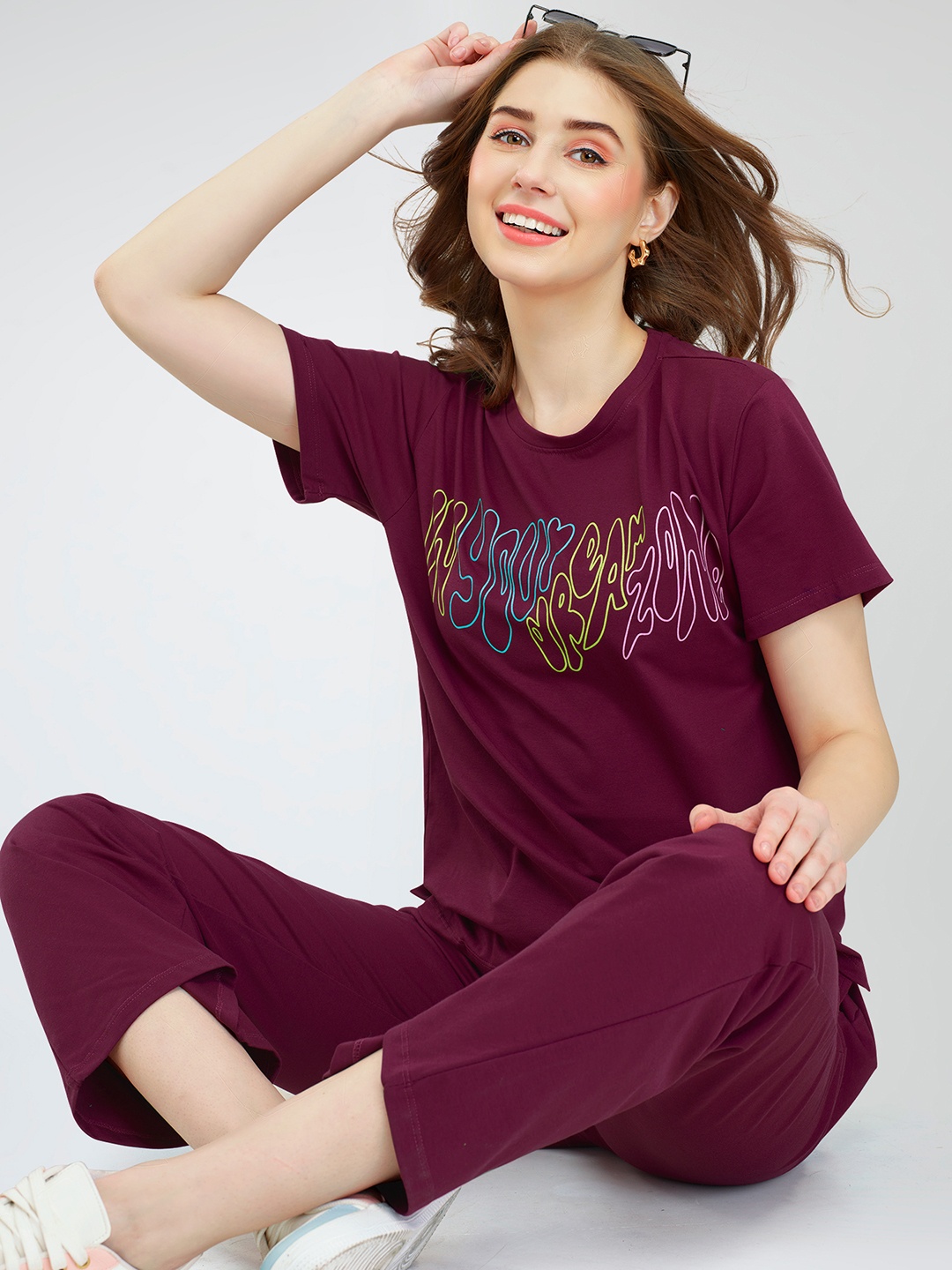 

Zeyo Typography Printed Co-Ords, Maroon