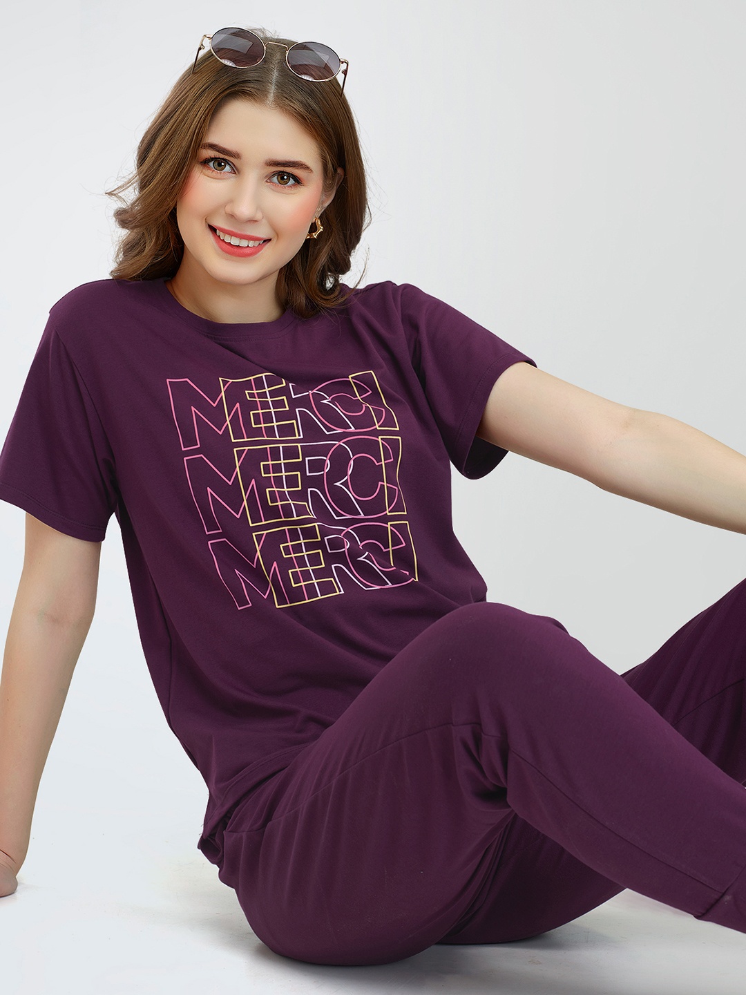 Zeyo Women Printed Co-Ords, Burgundy
