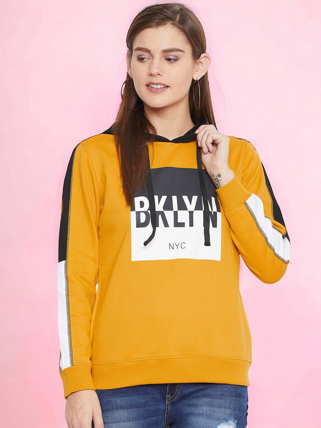 

Austin wood Typography Printed Hooded Pullover Cotton Sweatshirt, Yellow