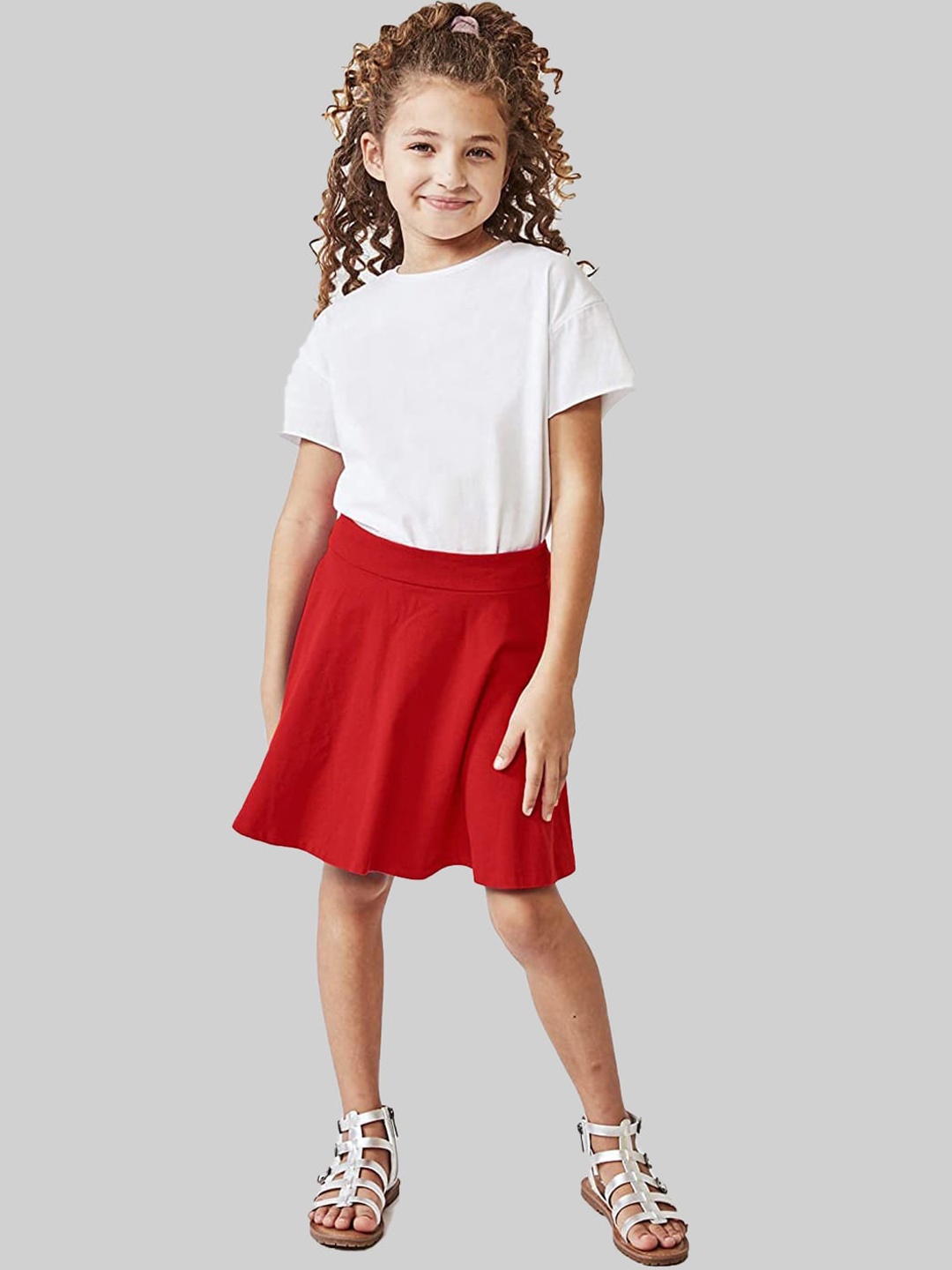 

BAESD Girls Slip-On Flared Knee Length Skirt, Red