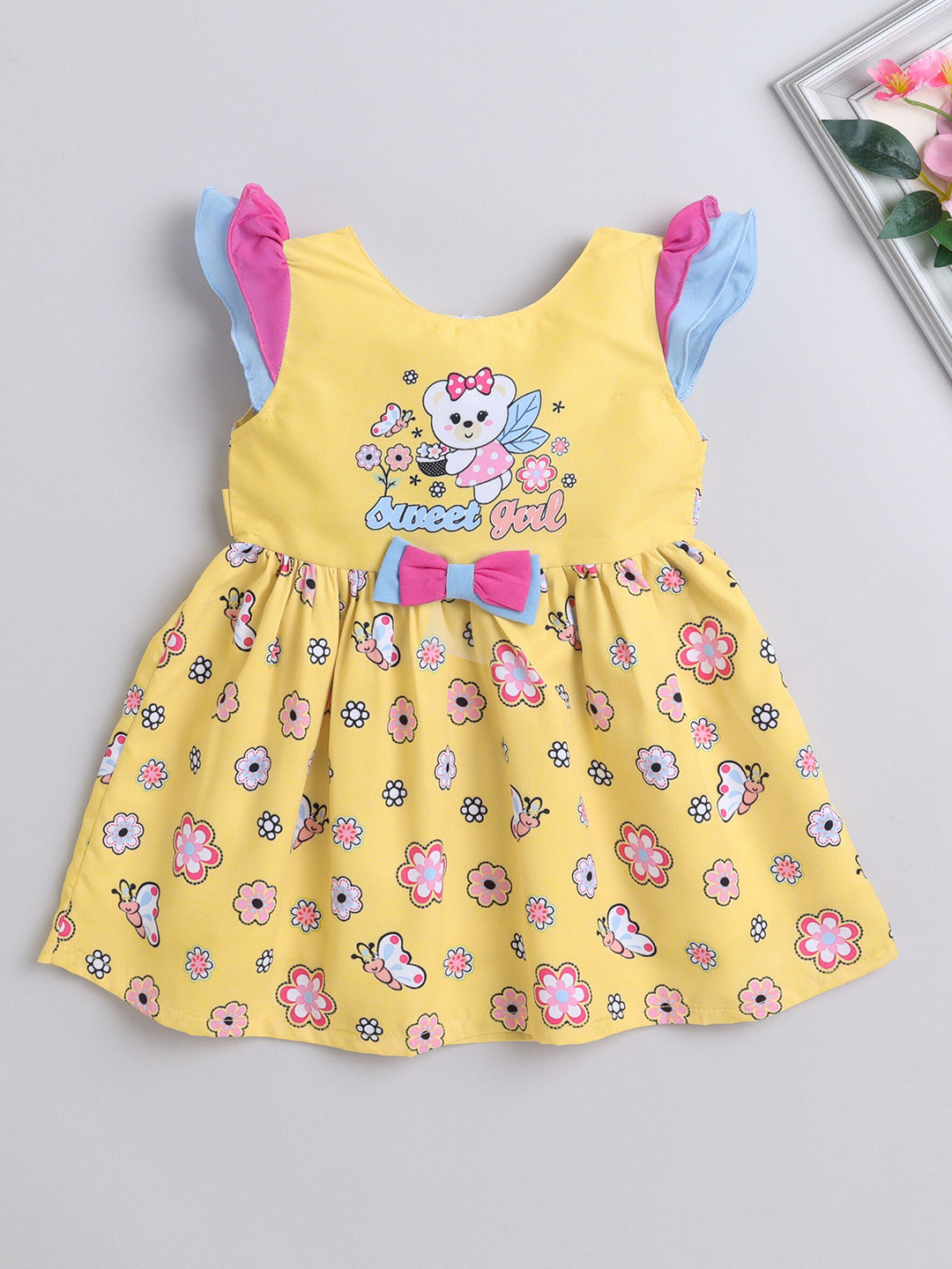 

The Magic Wand Girls Floral Printed Cotton Fit & Flare Dress, Yellow
