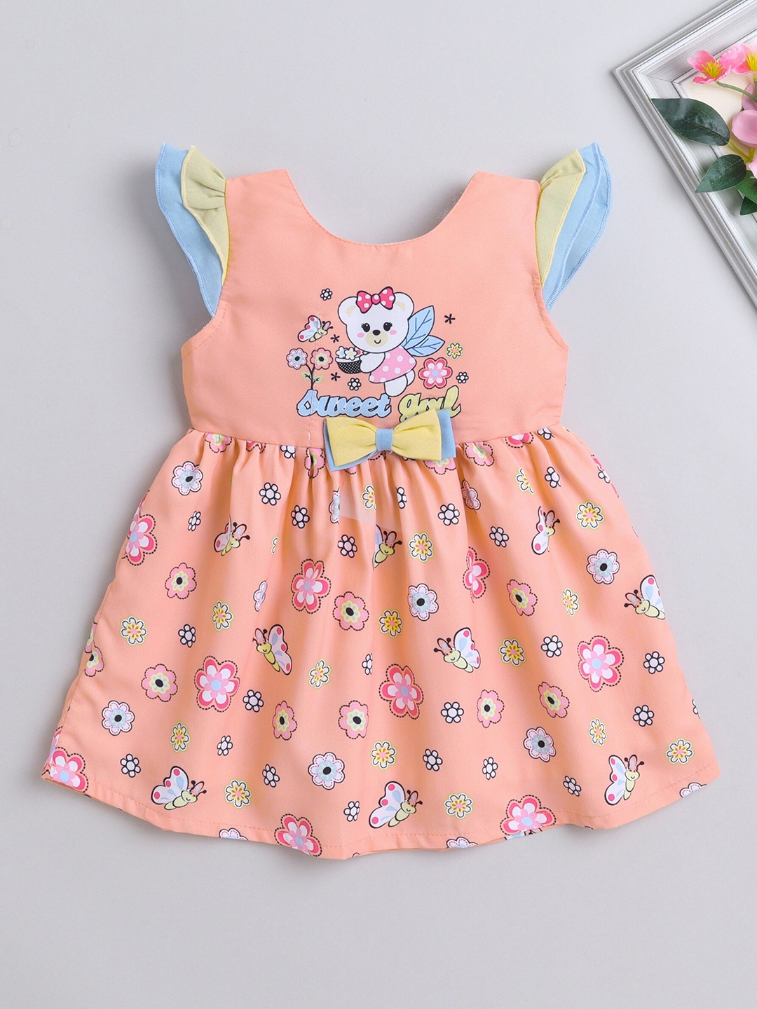 

The Magic Wand Floral Printed Cap Sleeves Fit & Flare Dress, Peach
