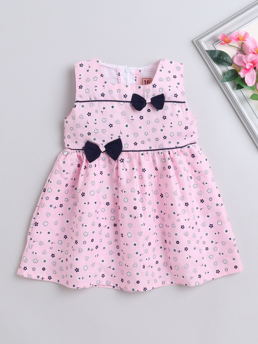 

The Magic Wand Girls Floral Printed Bow Detail Cotton Fit & Flare Dress, Pink