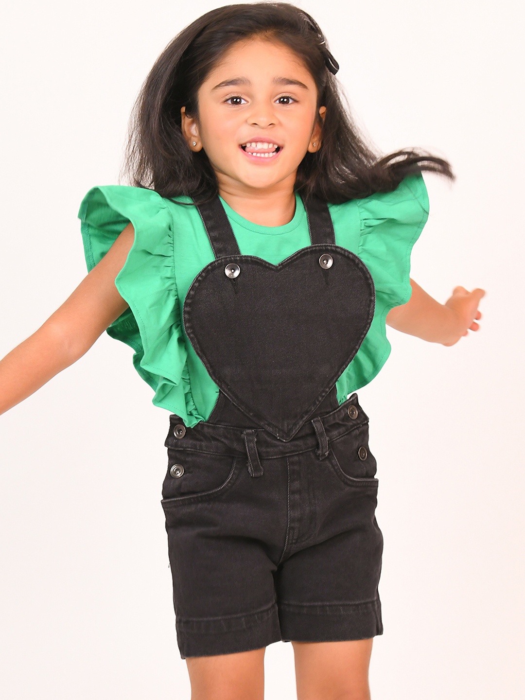

Little Carrot Girls Heart Dungaree With T-Shirt, Black