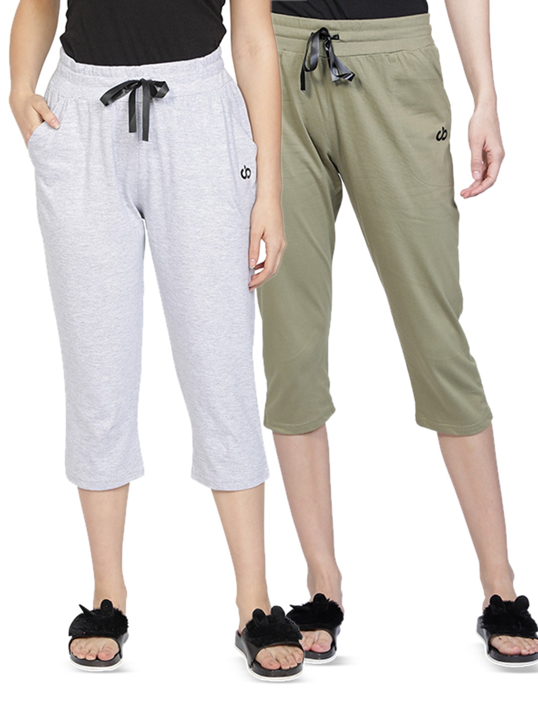 

CLUB A9 Pack Of 2 Mid-Rise Pure Cotton Lounge Capri, Olive