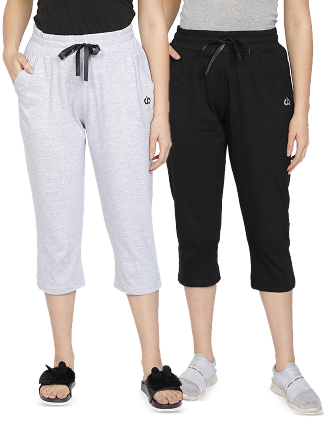 

CLUB A9 Pack Of 2 Mid-Rise Pure Cotton Lounge Capri, Black