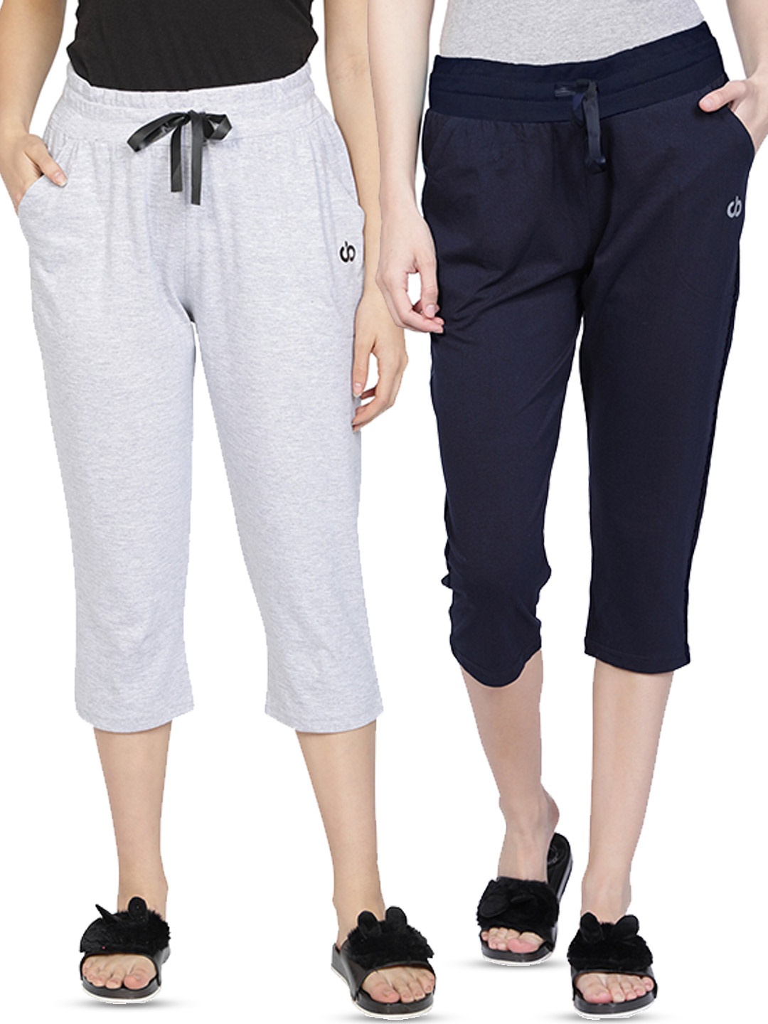 

CLUB A9 Women Pack Of 2 Pure Cotton Capris, Grey