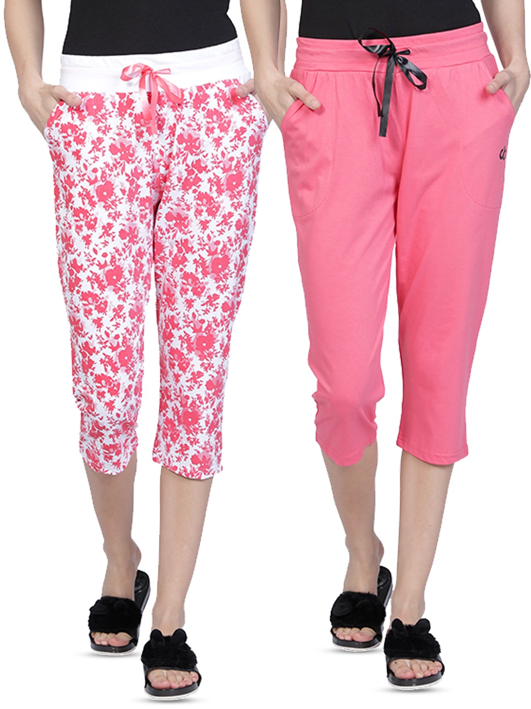 

CLUB A9 Women Pack Of 2 Printed Pure Cotton Capris, White