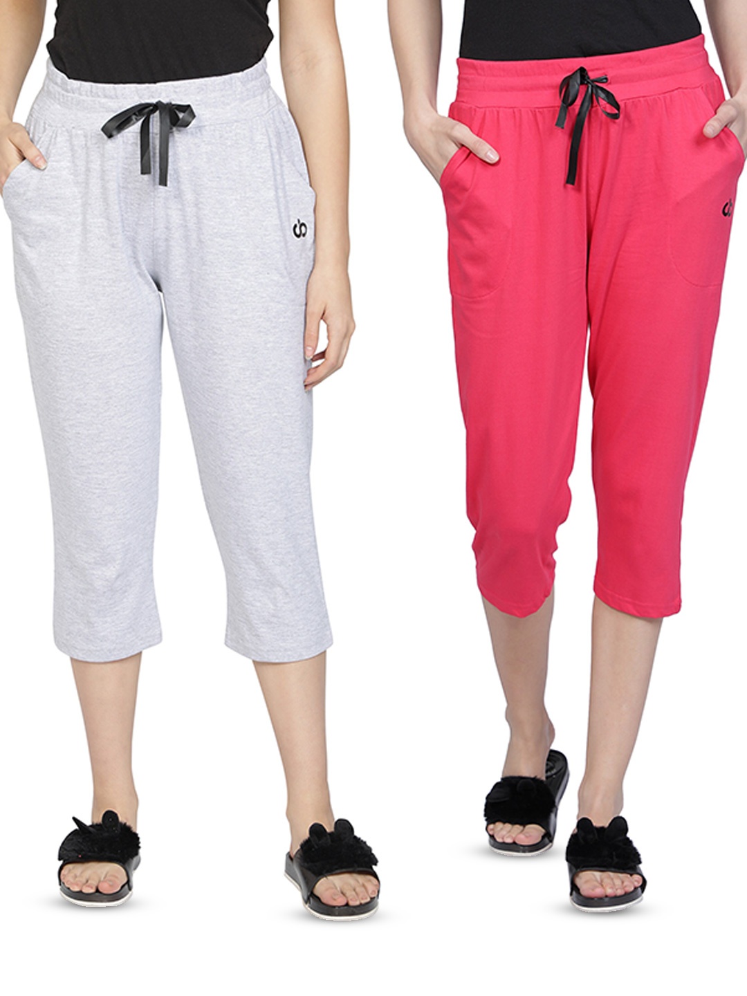

CLUB A9 Women Pack Of 2 Mid-Rise Pure Cotton Capris, Grey