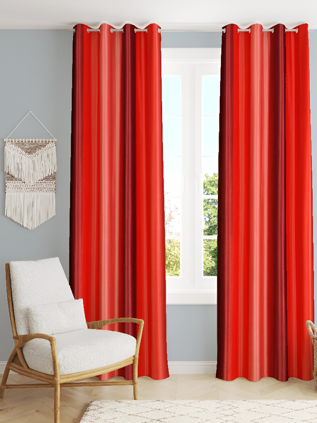 

MSD DECOR HUB Maroon 2 Pcs Striped Room Darkening Long Door Curtain
