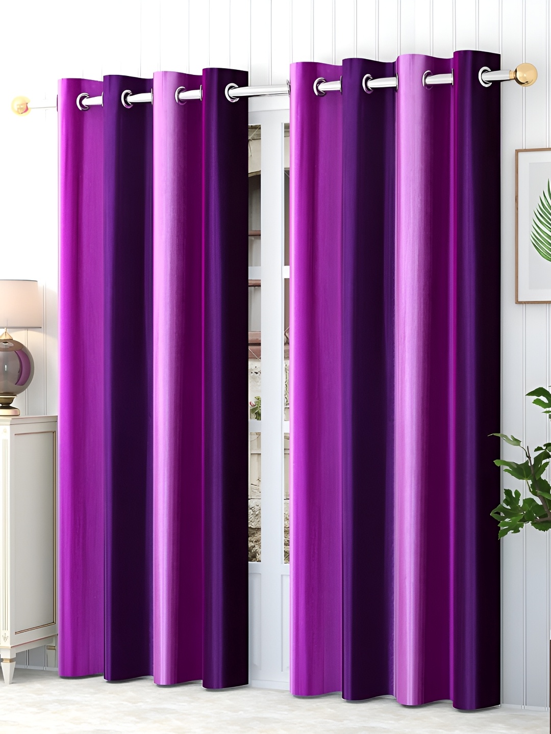

MSD DECOR HUB Purple 2 Pcs Striped Room Darkening Door Curtain