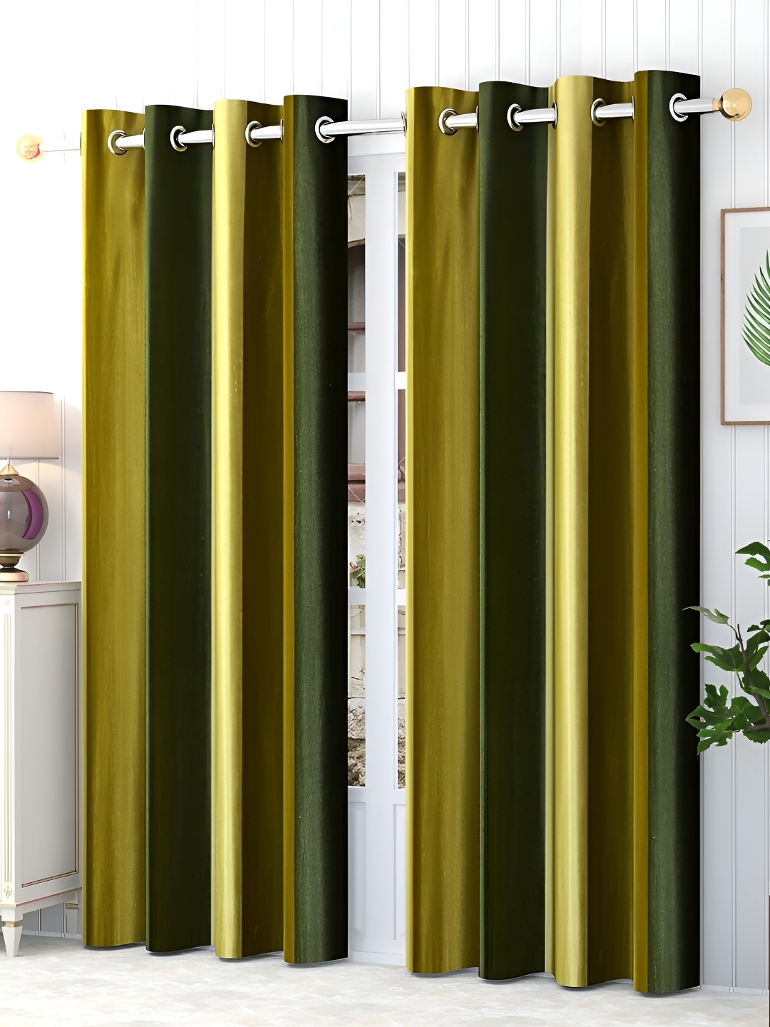 

MSD DECOR HUB Green 2 Pcs Striped Room Darkening Long Door Curtain