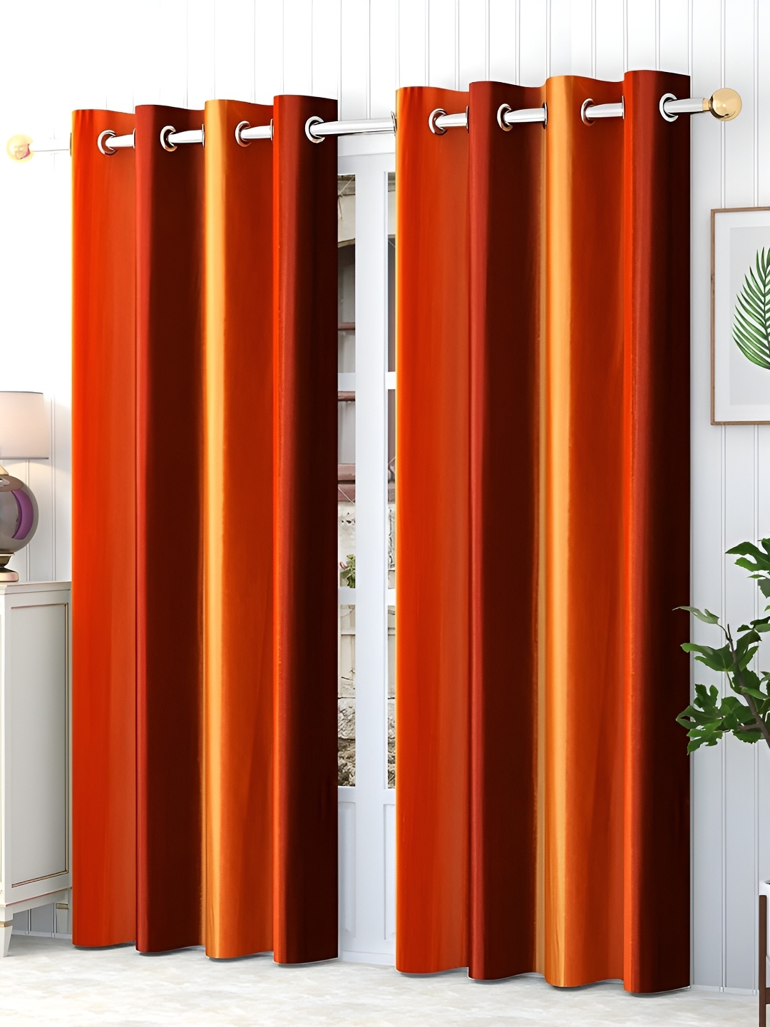 

MSD DECOR HUB Orange 2 Pcs Striped Room Darkening Door Curtain
