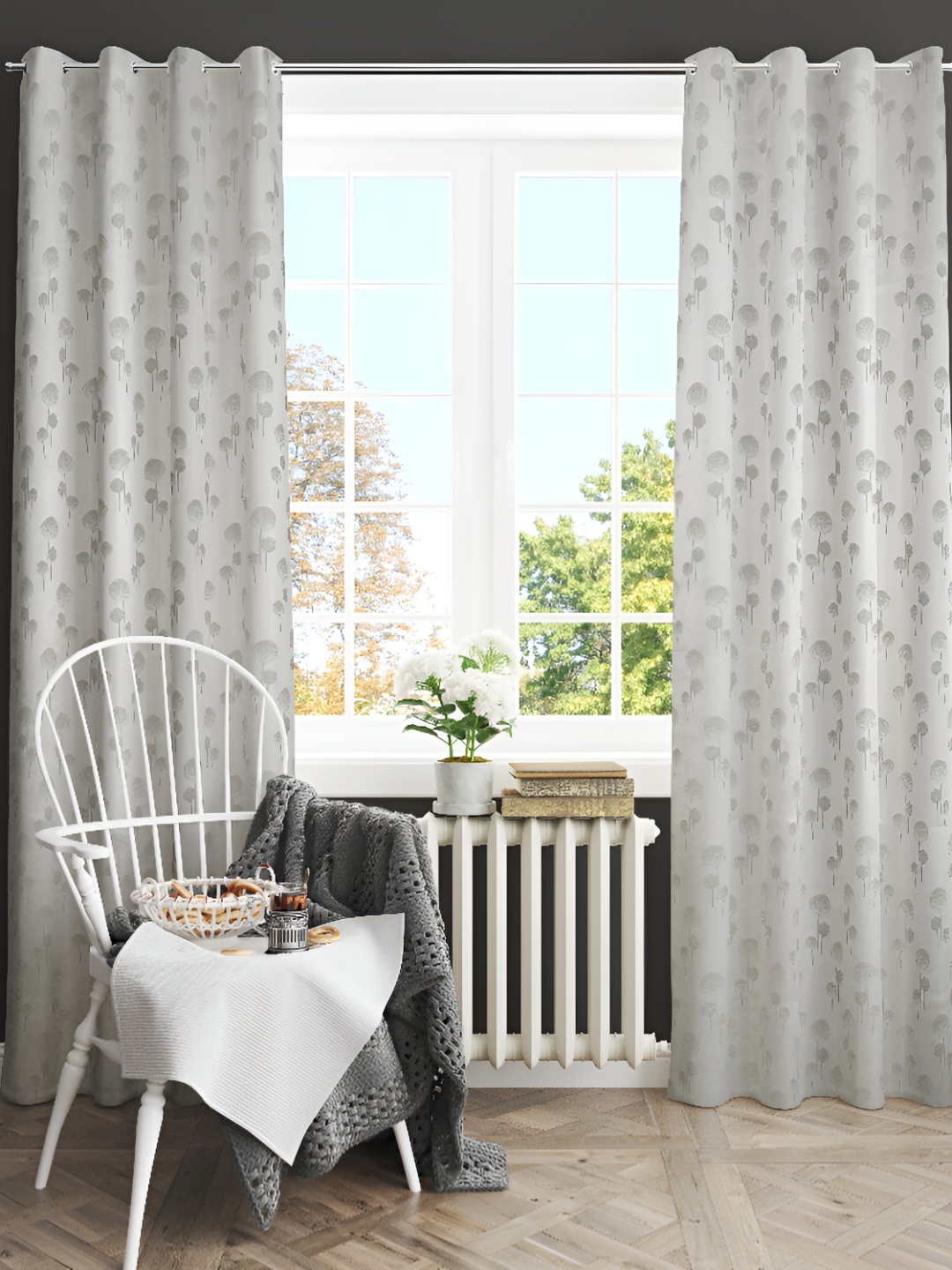 

luchom Grey & White 2 Pcs Floral Room Darkening Long Door Curtains