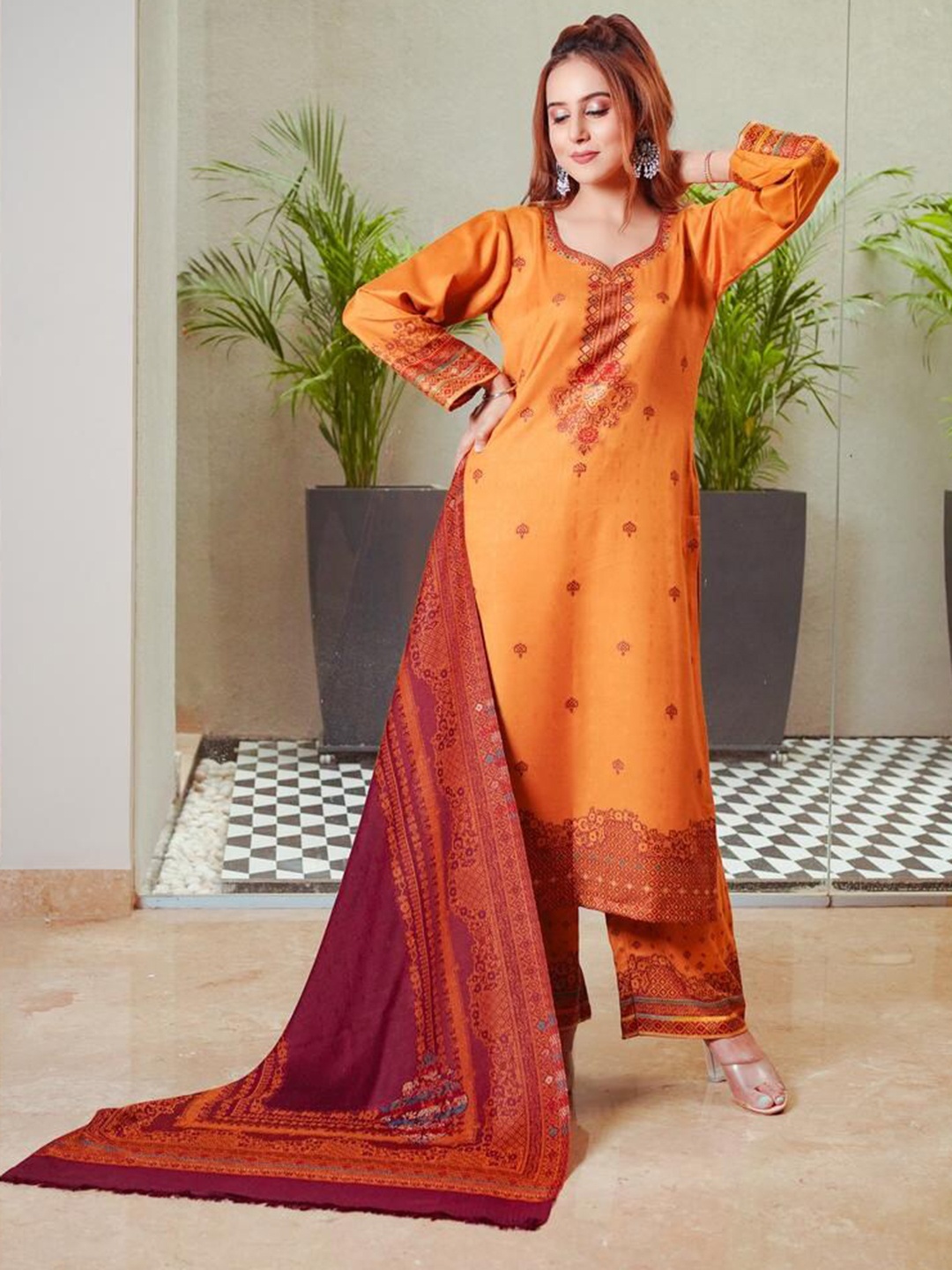 

KIDAR Ethnic Motifs Embroidered Unstitched Dress Material, Mustard