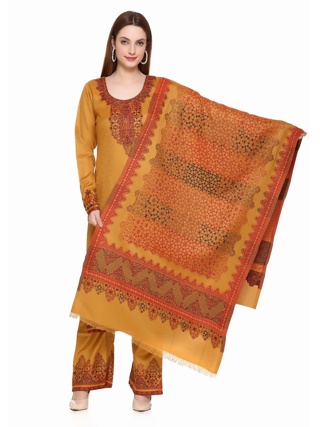 

KIDAR Ethnic Motifs Embroidered Unstitched Dress Material, Mustard