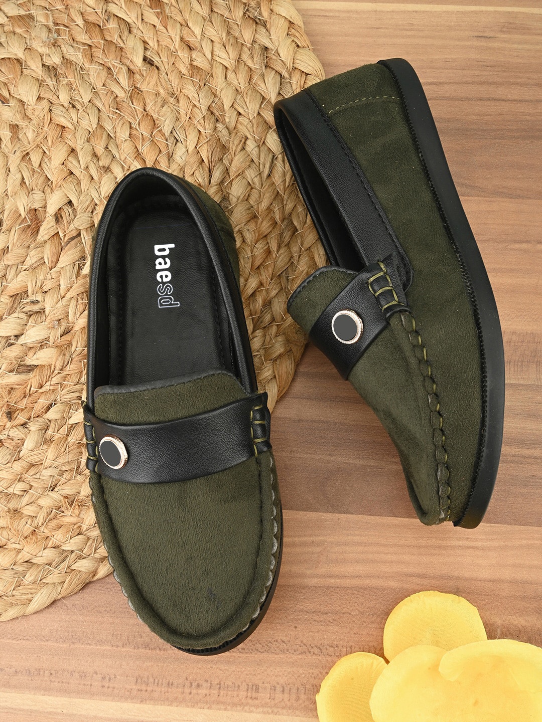 

BAESD Boys Lightweight Velvet Penny Loafers, Olive