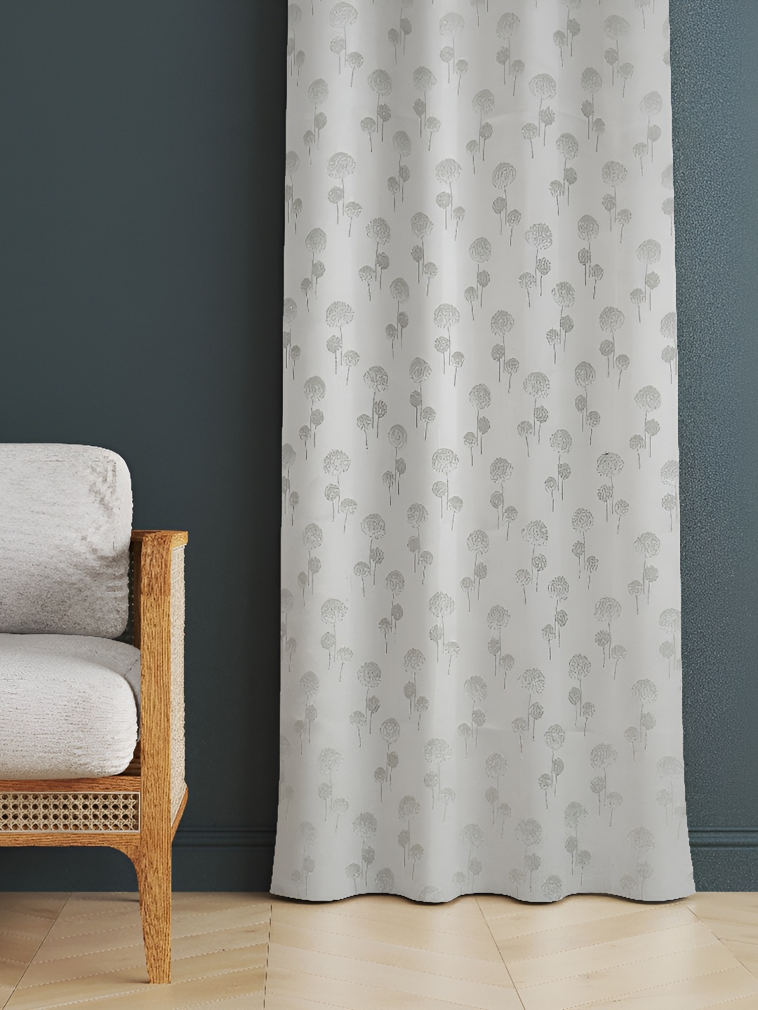 

luchom Grey & White Floral Room Darkening Long Door Curtains