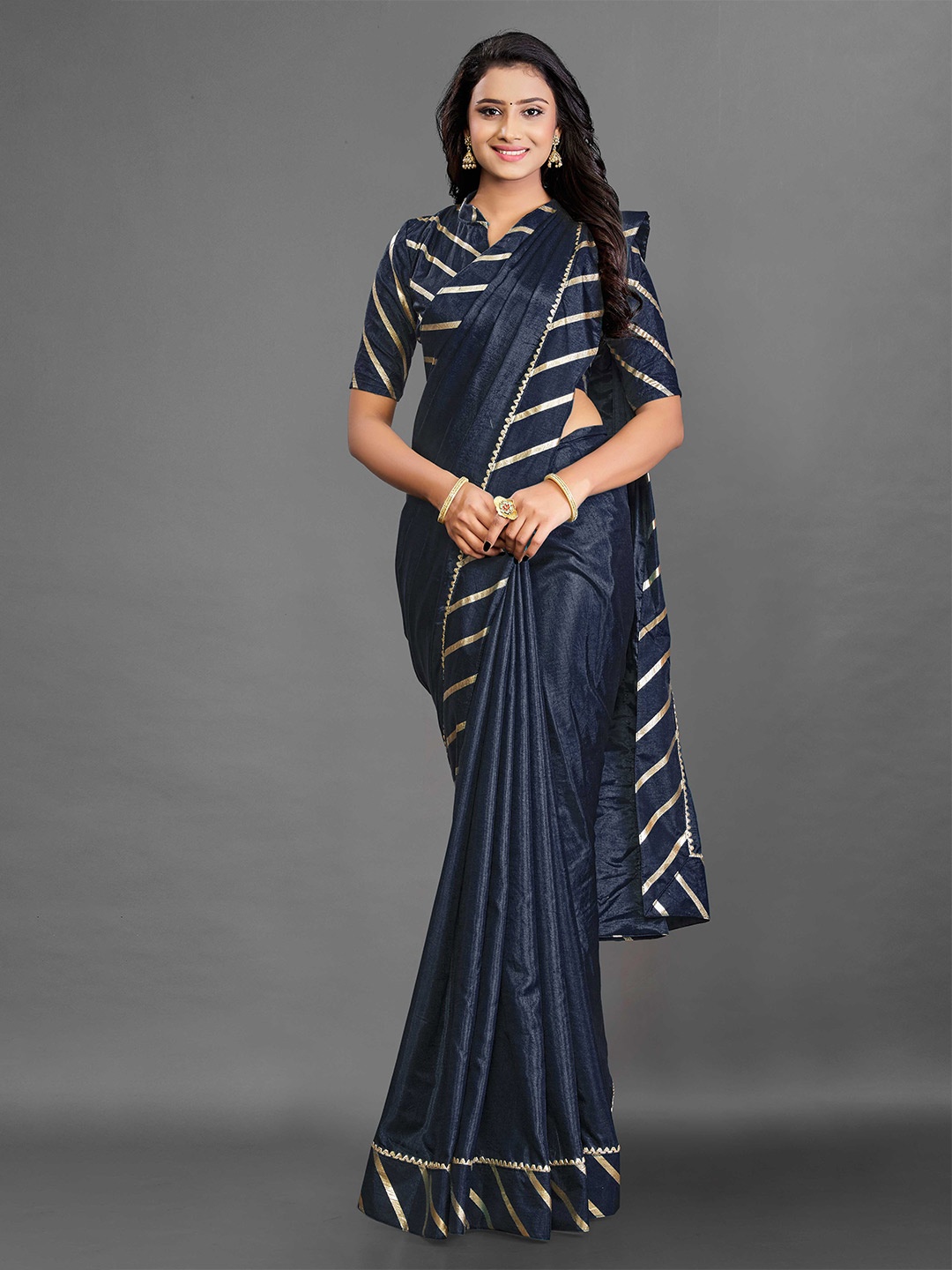 

Fashion Ritmo Gotta Patti Silk Blend Saree, Blue