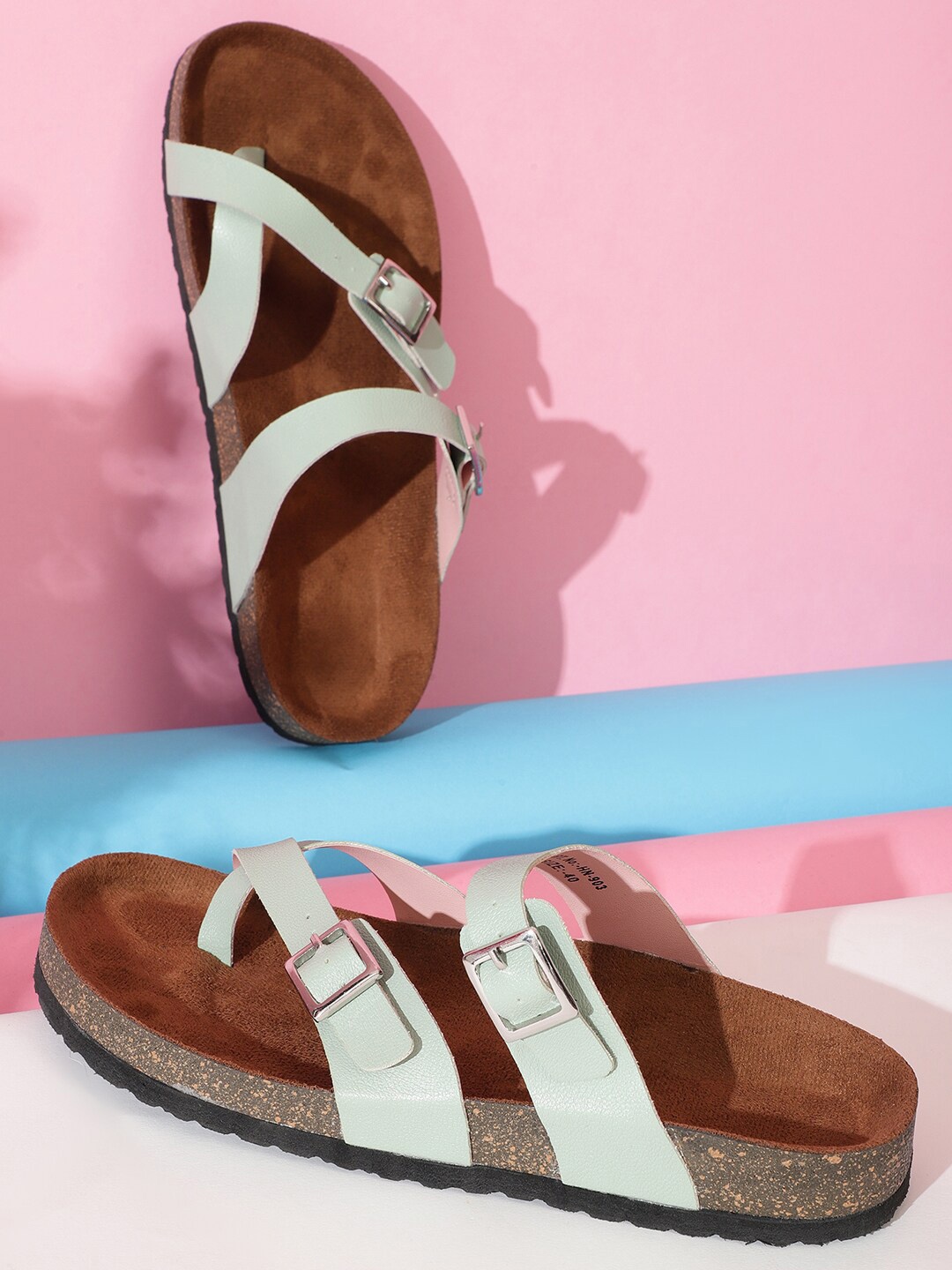 

MOZAFIA One Toe Flats With Buckle Detail, Sea green