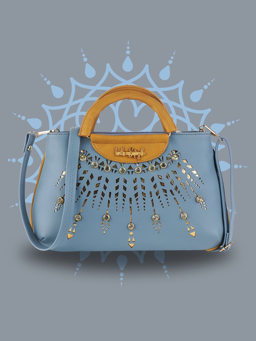 LIKE STYLE Floral Textured Handheld Bag With Cut Work, Grey
