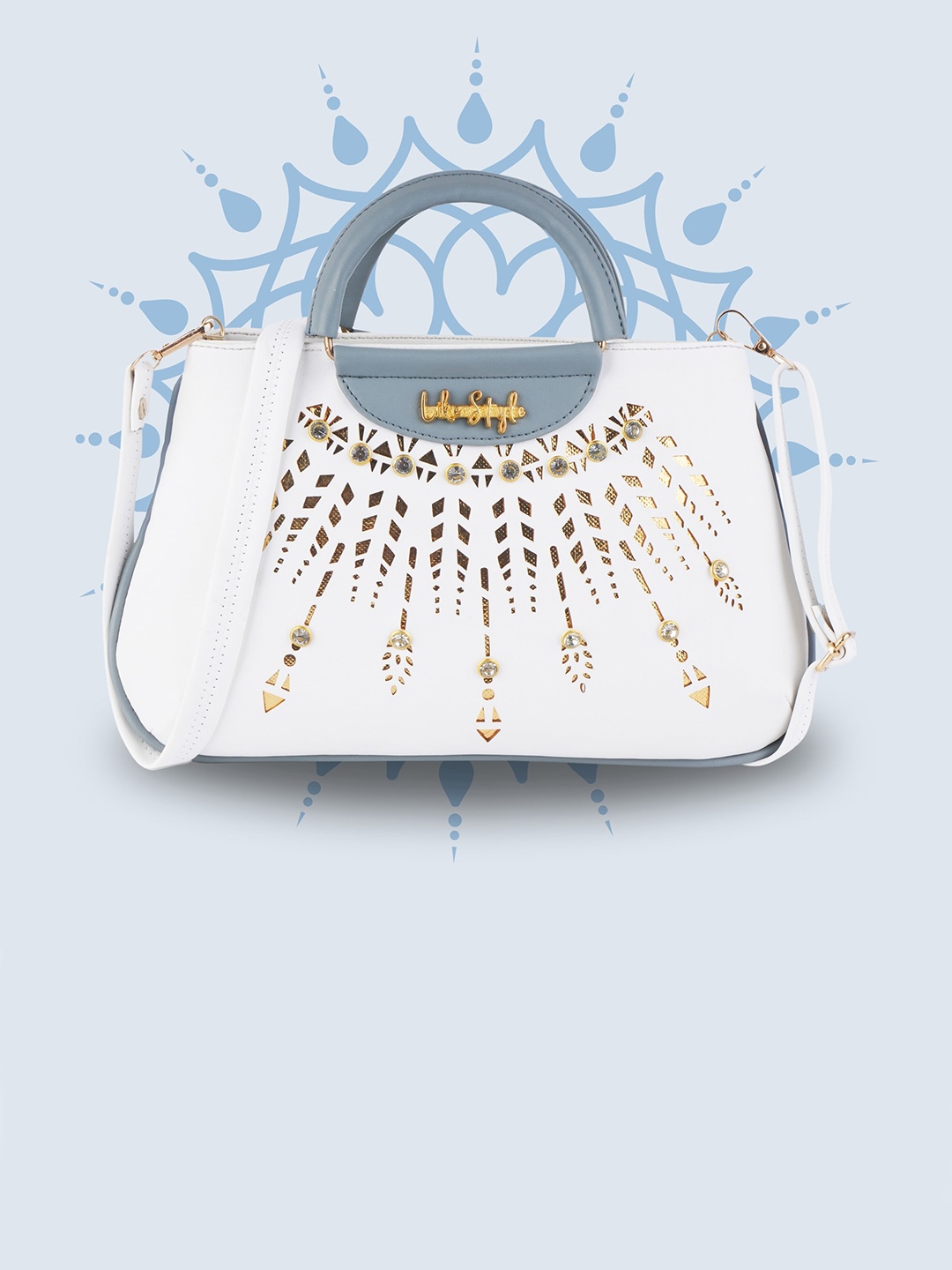 

LIKE STYLE Cutwork Self Design Structured Handheld Bag, White