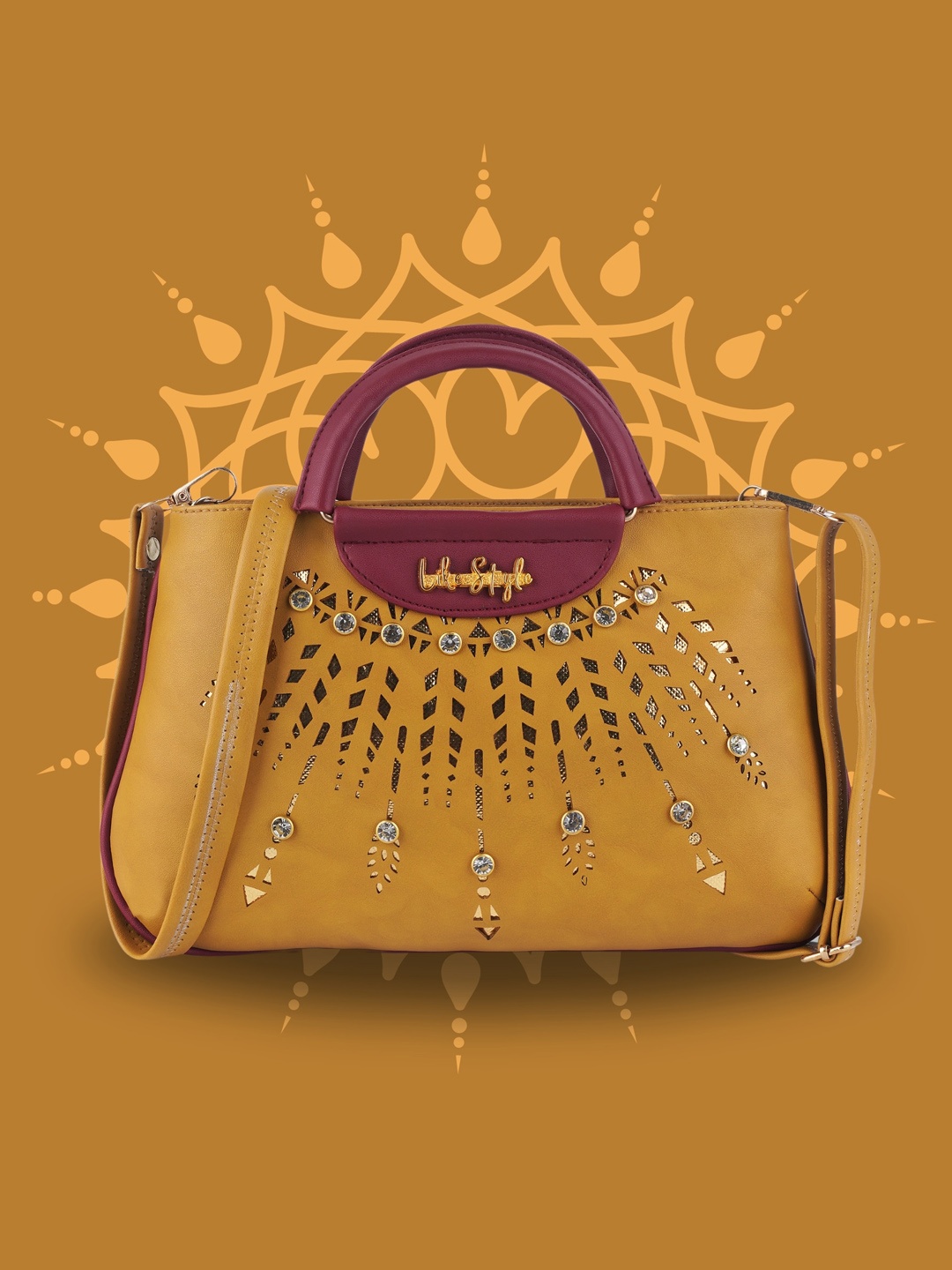 

LIKE STYLE Cutwork Self Design Structured Handheld Bag, Beige